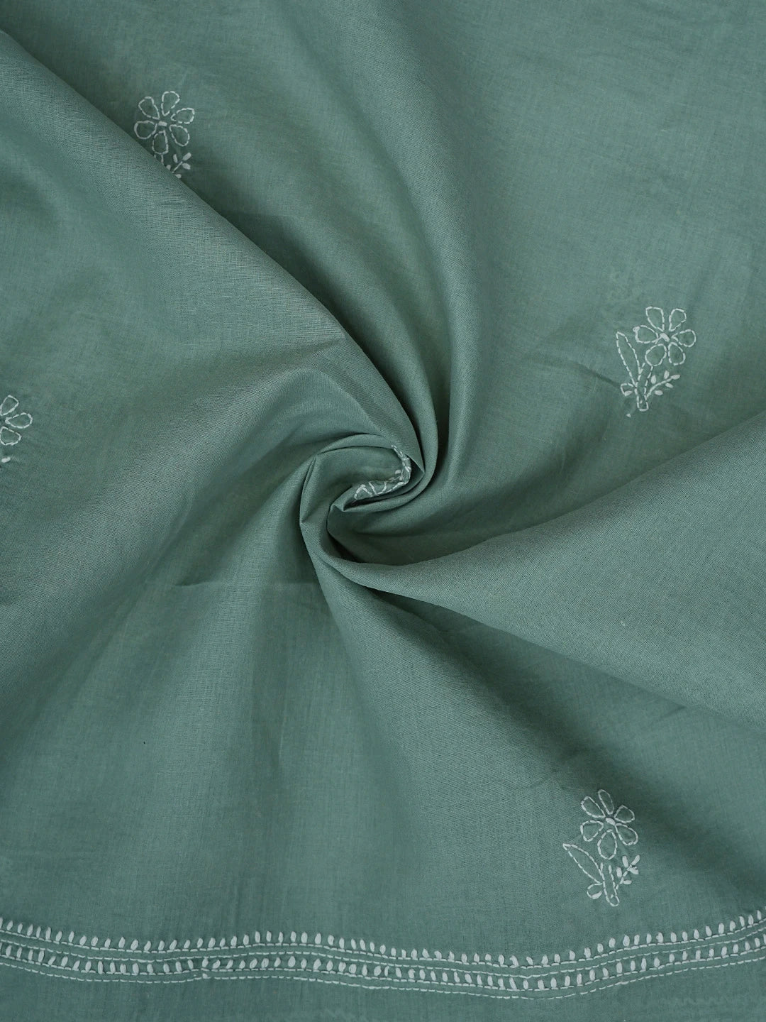 Ada Hand Embroidered Teal Green Cotton Lucknowi Chikankari Unstitched Suit Piece 01A867083