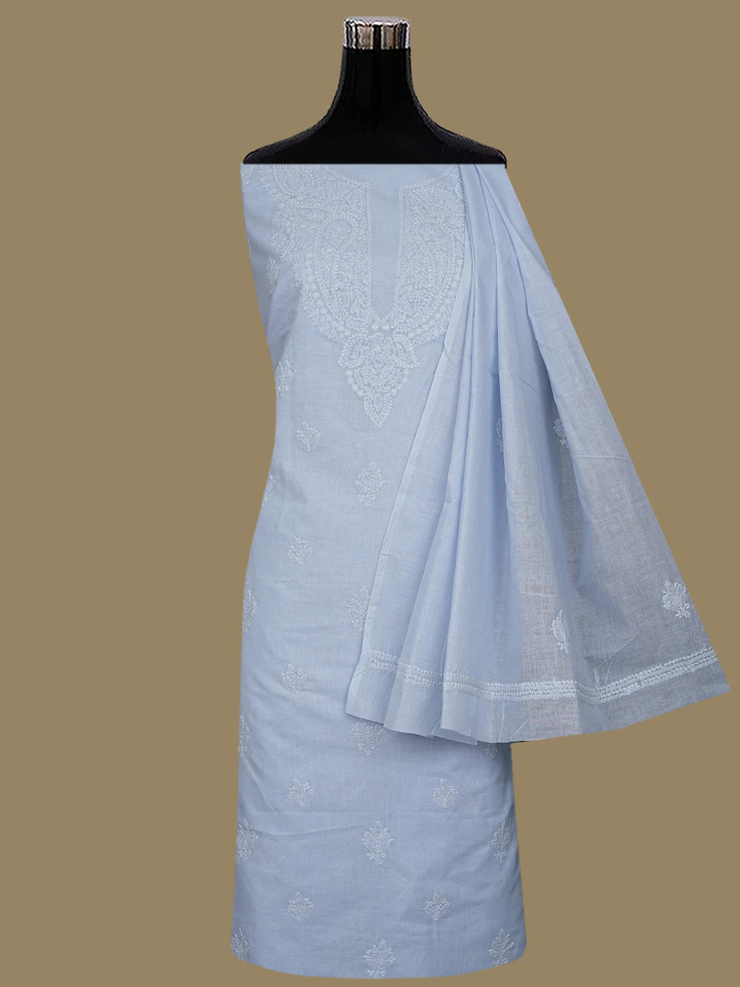 Ada Hand Embroidered Blue Cotton Lucknowi Chikankari Unstitched Suit Piece 01A867095