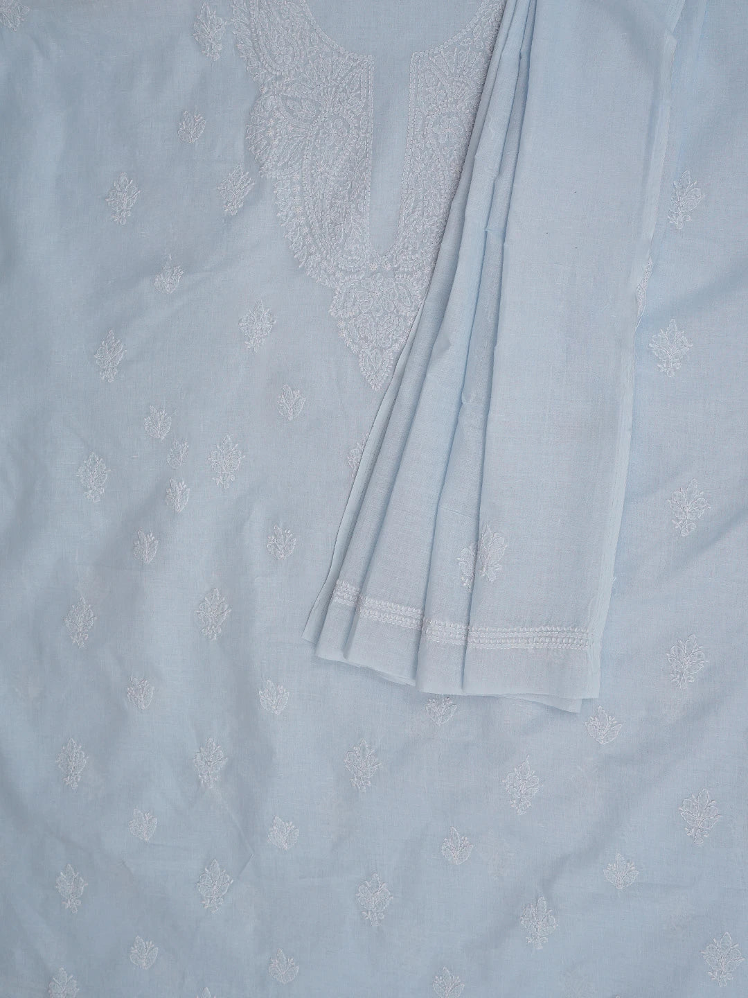 Ada Hand Embroidered Blue Cotton Lucknowi Chikankari Unstitched Suit Piece 01A867095