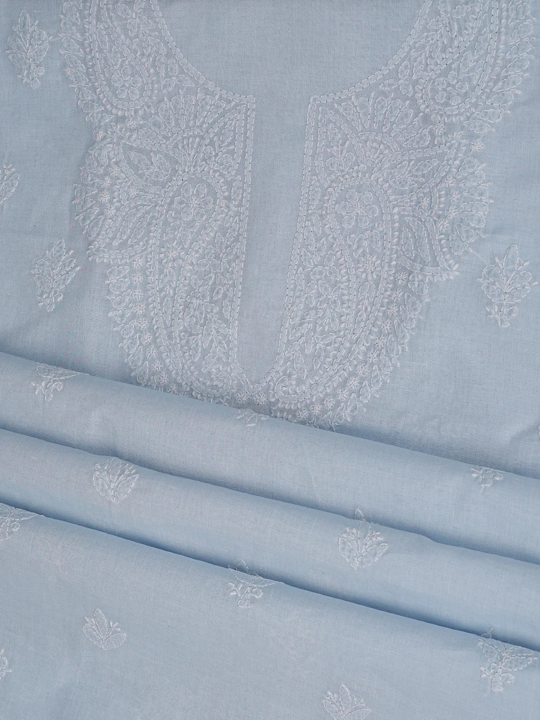 Ada Hand Embroidered Blue Cotton Lucknowi Chikankari Unstitched Suit Piece 01A867095