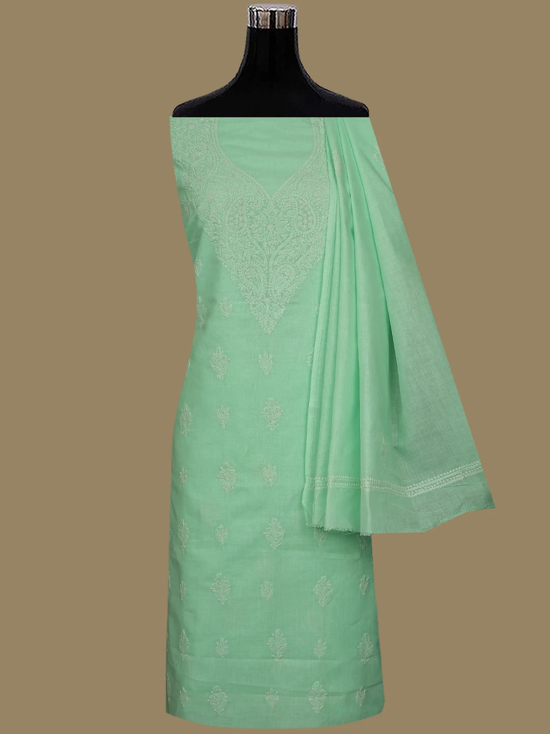 Ada Hand Embroidered Sea Green Cotton Lucknowi Chikankari Unstitched Suit Piece 01A867075