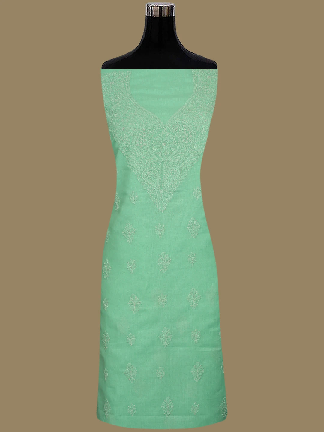 Ada Hand Embroidered Sea Green Cotton Lucknowi Chikankari Unstitched Suit Piece 01A867075