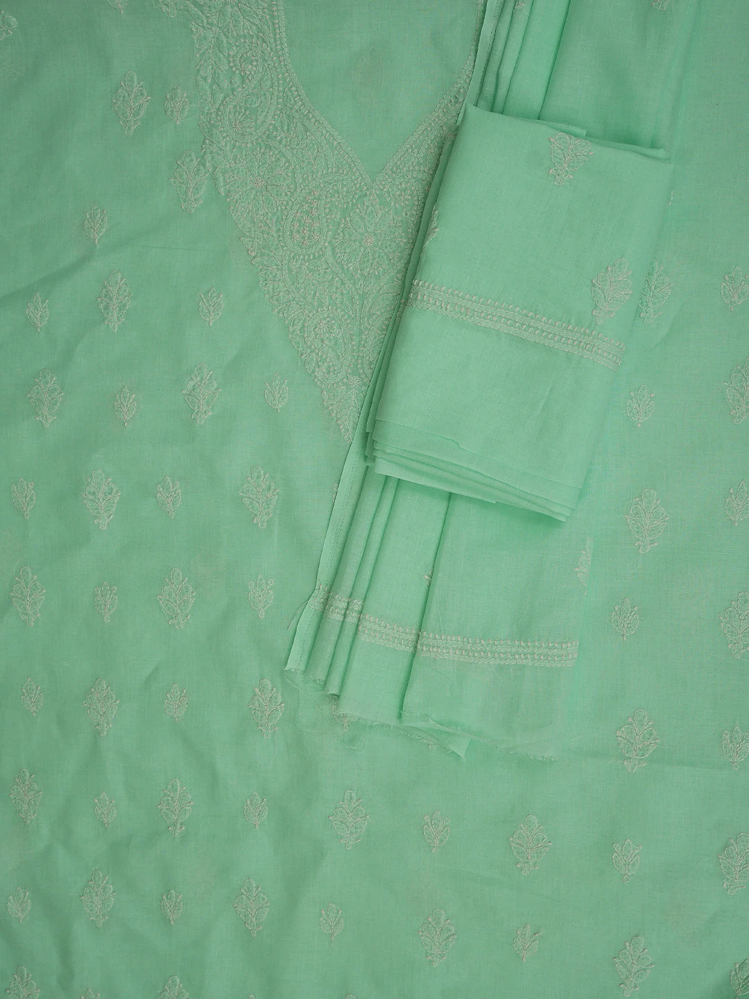 Ada Hand Embroidered Sea Green Cotton Lucknowi Chikankari Unstitched Suit Piece 01A867075