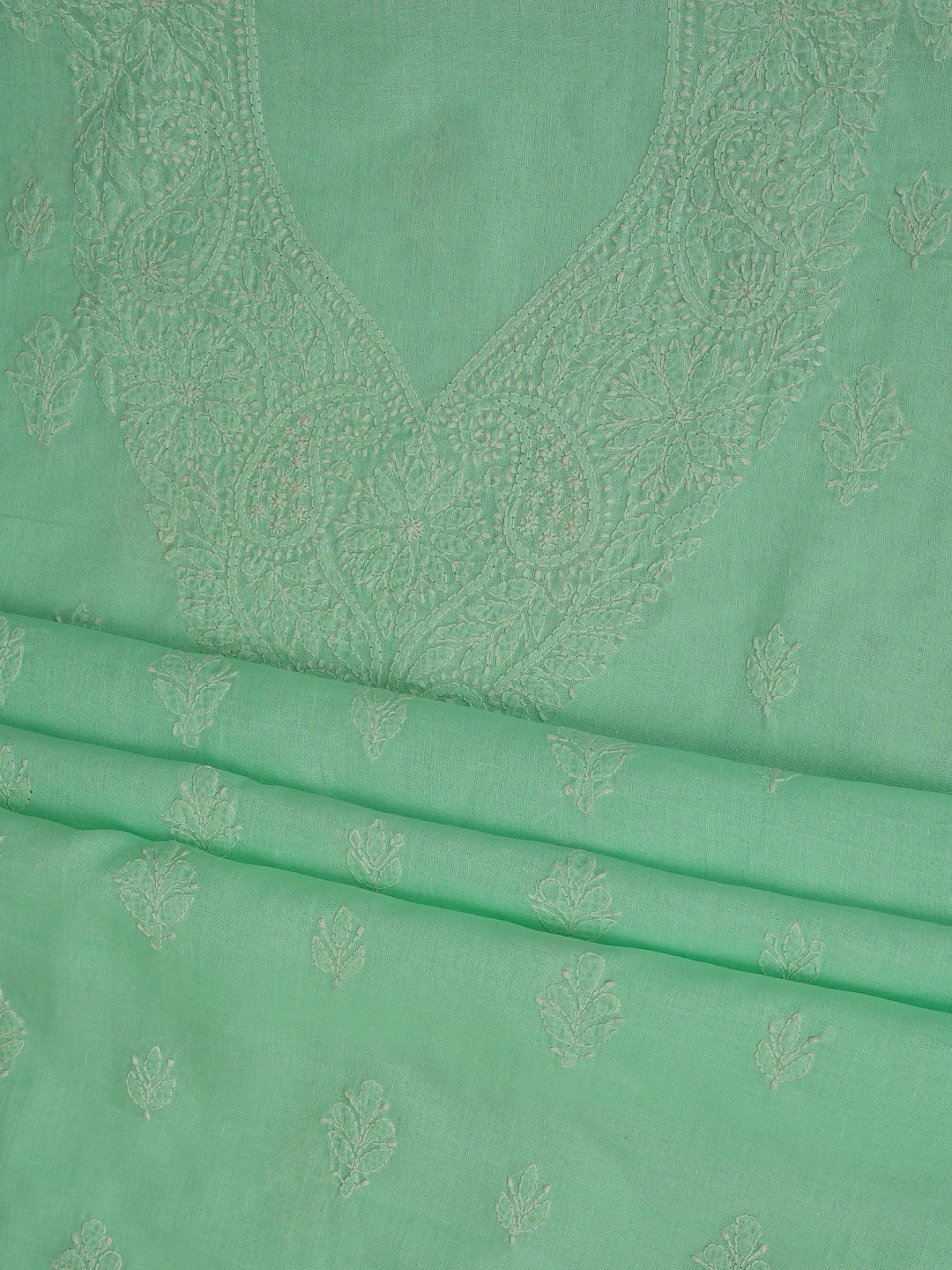 Ada Hand Embroidered Sea Green Cotton Lucknowi Chikankari Unstitched Suit Piece 01A867075