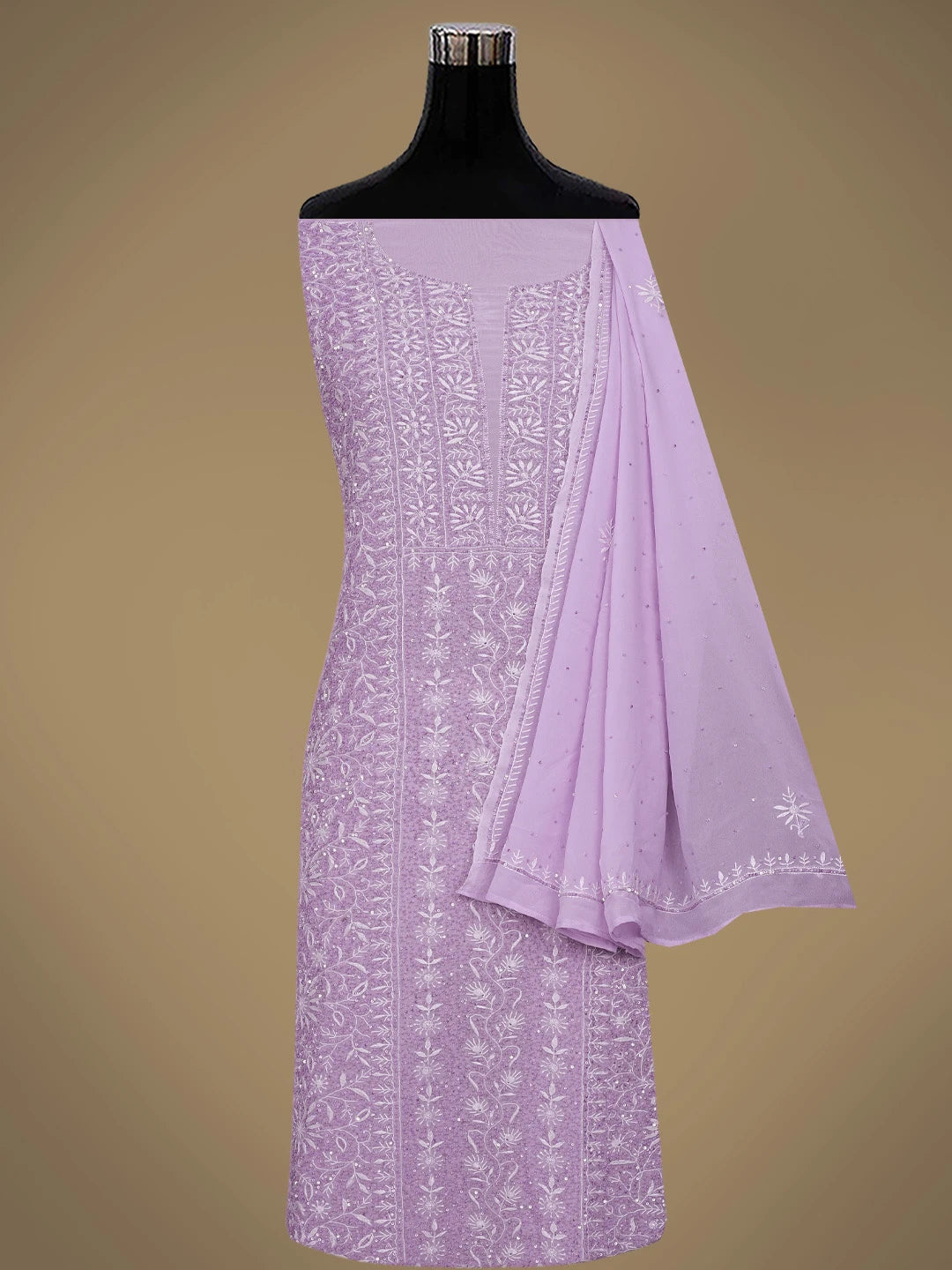 Ada Hand Embroidered Mauve Viscose Georgette Lucknowi Chikankari Unstitched Kurta Dupatta Set With Sequinned Work 01A664759