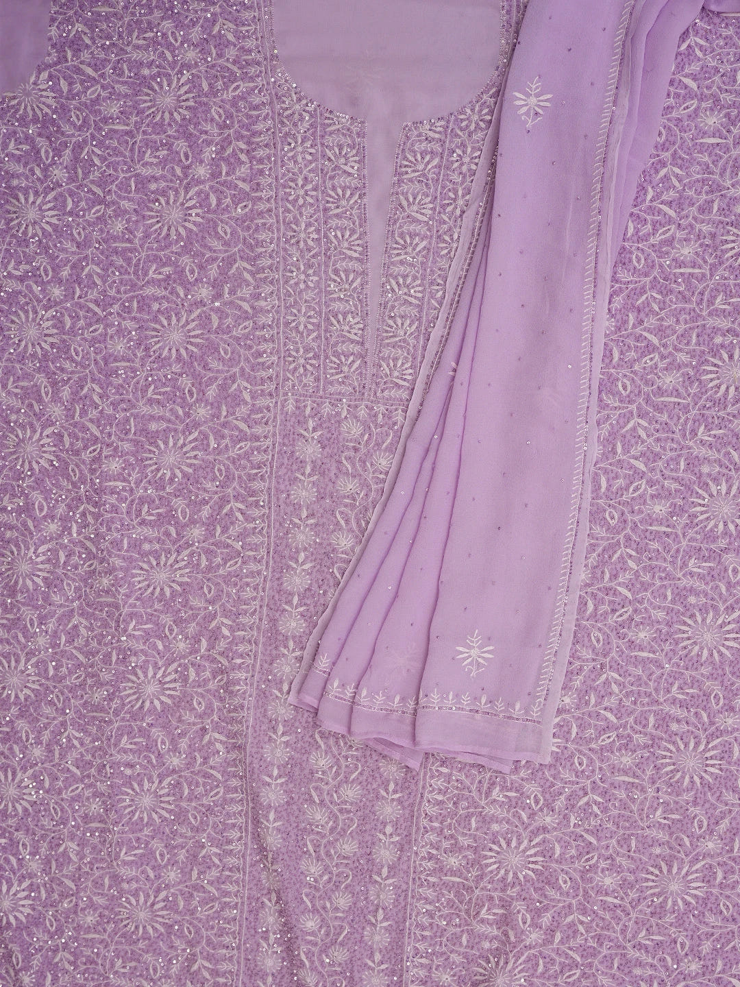 Ada Hand Embroidered Mauve Viscose Georgette Lucknowi Chikankari Unstitched Kurta Dupatta Set With Sequinned Work 01A664759