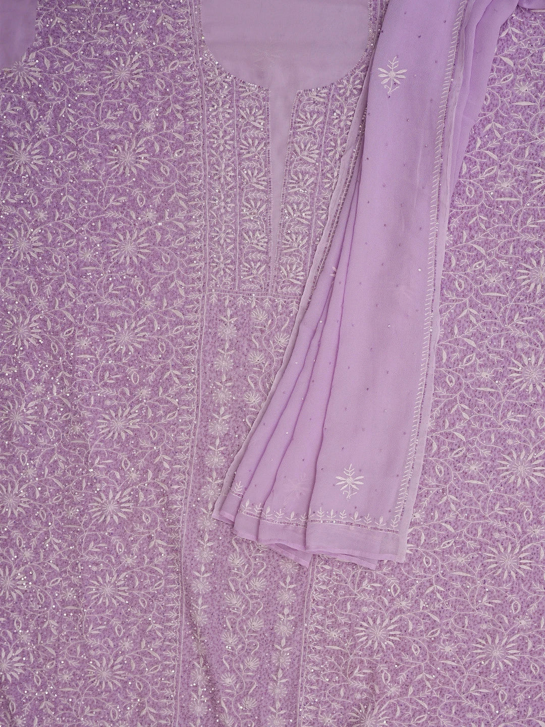 Ada Hand Embroidered Mauve Viscose Georgette Lucknowi Chikankari Unstitched Kurta Dupatta Set With Sequinned Work 01A664759
