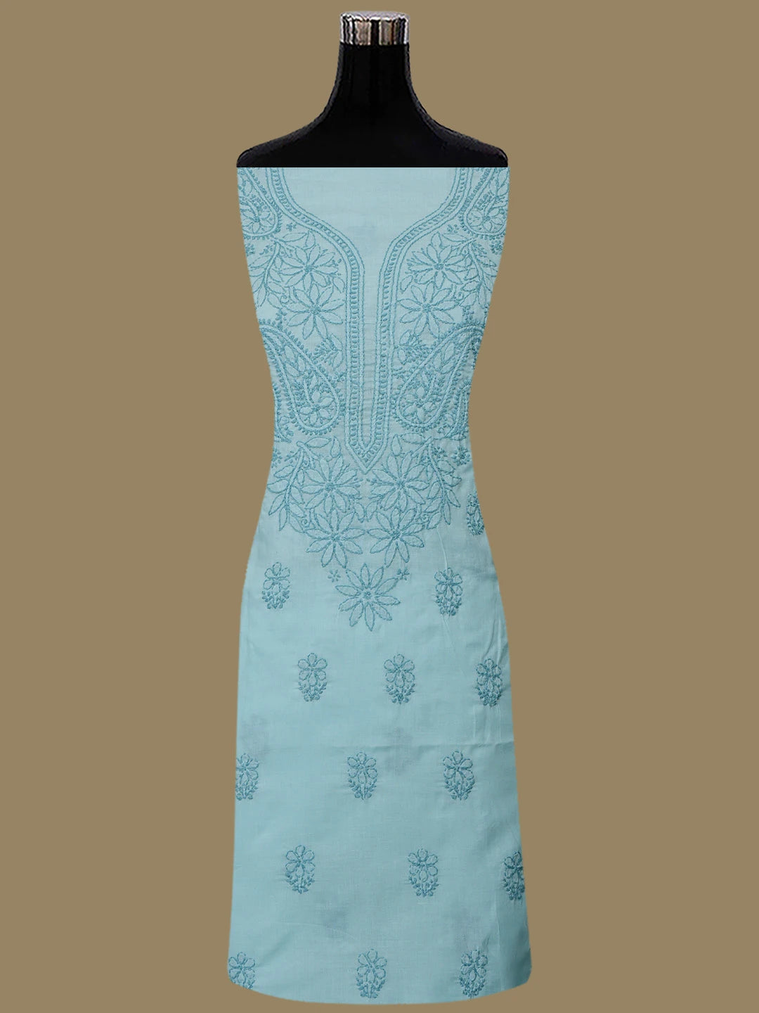 Ada Hand Embroidered Pale Azure Blue Cotton Lucknowi Chikankari Unstitched Suit Piece 01A868003
