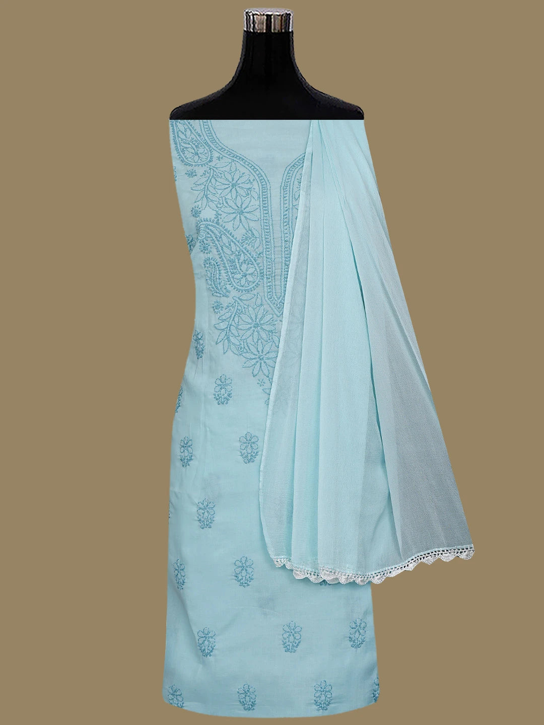 Ada Hand Embroidered Pale Azure Blue Cotton Lucknowi Chikankari Unstitched Suit Piece 01A868003