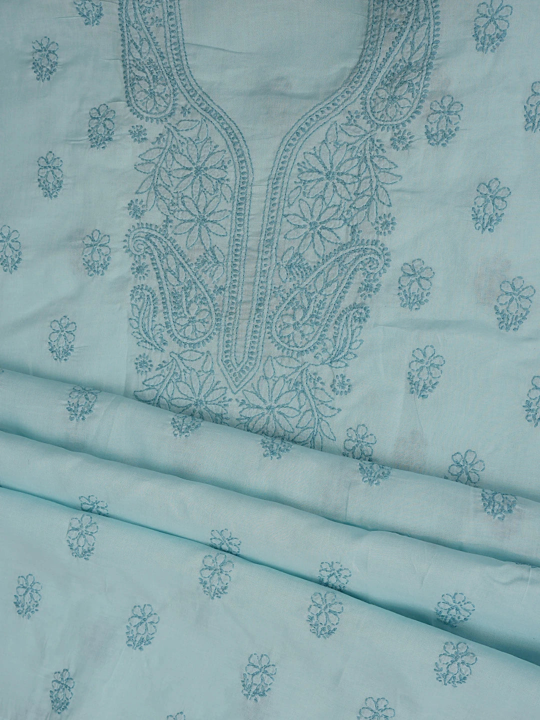 Ada Hand Embroidered Pale Azure Blue Cotton Lucknowi Chikankari Unstitched Suit Piece 01A868003