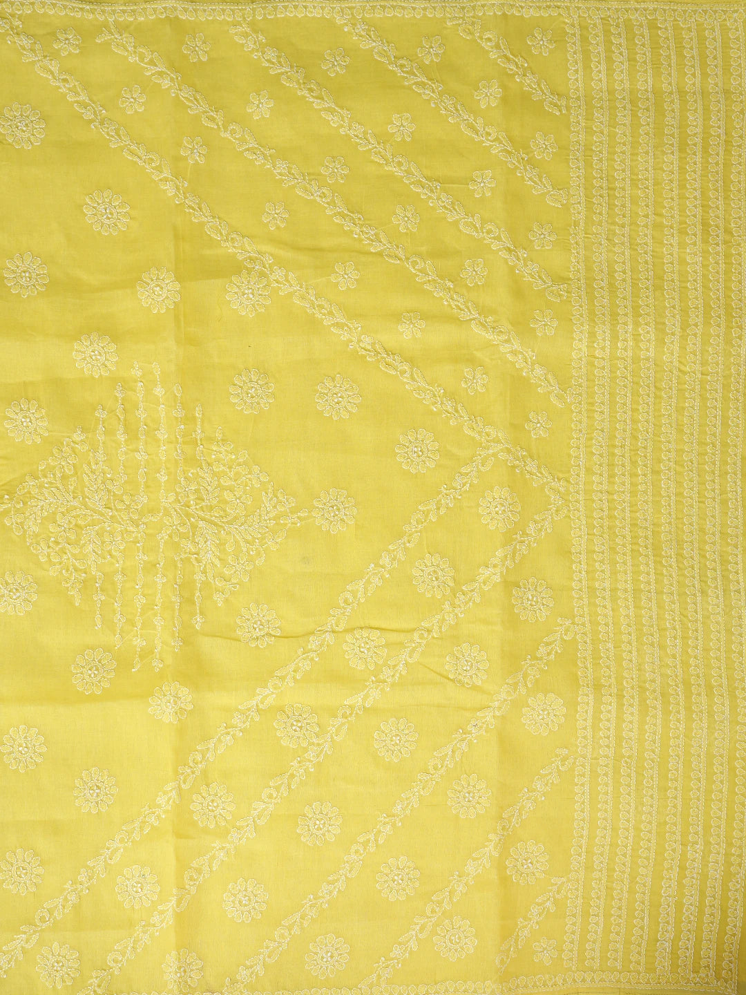 Ada Hand Embroidered Yellow Cotton Lucknowi Chikankari Saree With Blouse 01A866235