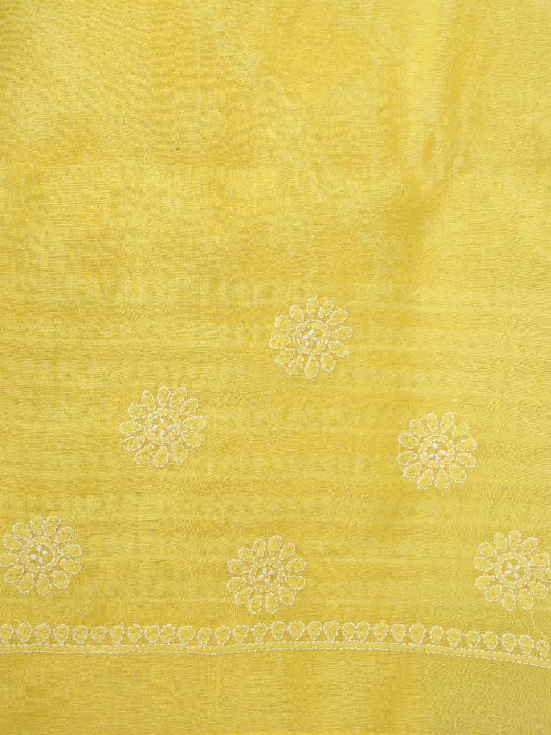 Ada Hand Embroidered Yellow Cotton Lucknowi Chikankari Saree With Blouse 01A866235