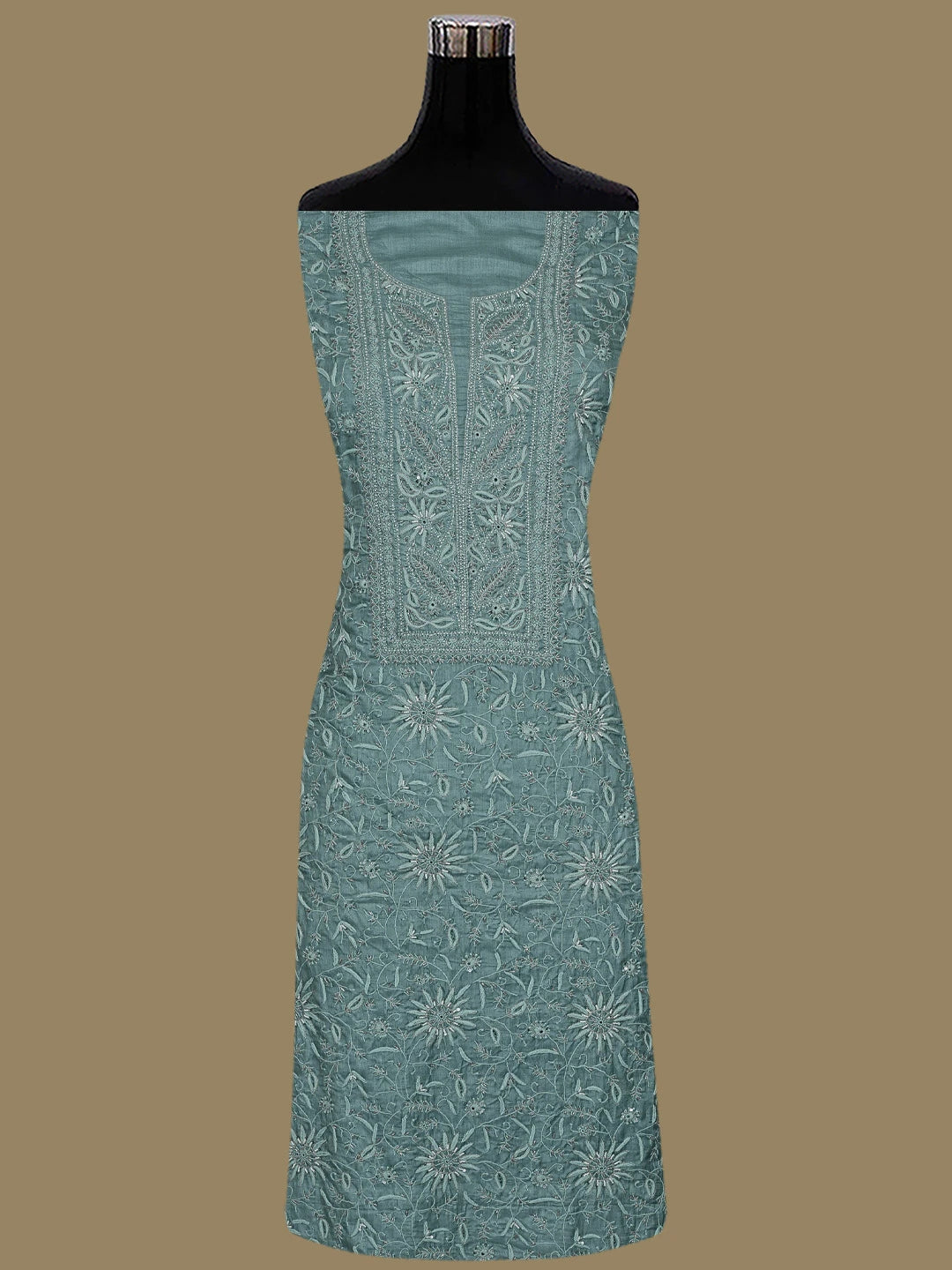 Ada Hand Embroidered Teal Green Silk Lucknowi Chikankari Unstitched Suit Piece With Sequinned Work 01A716199