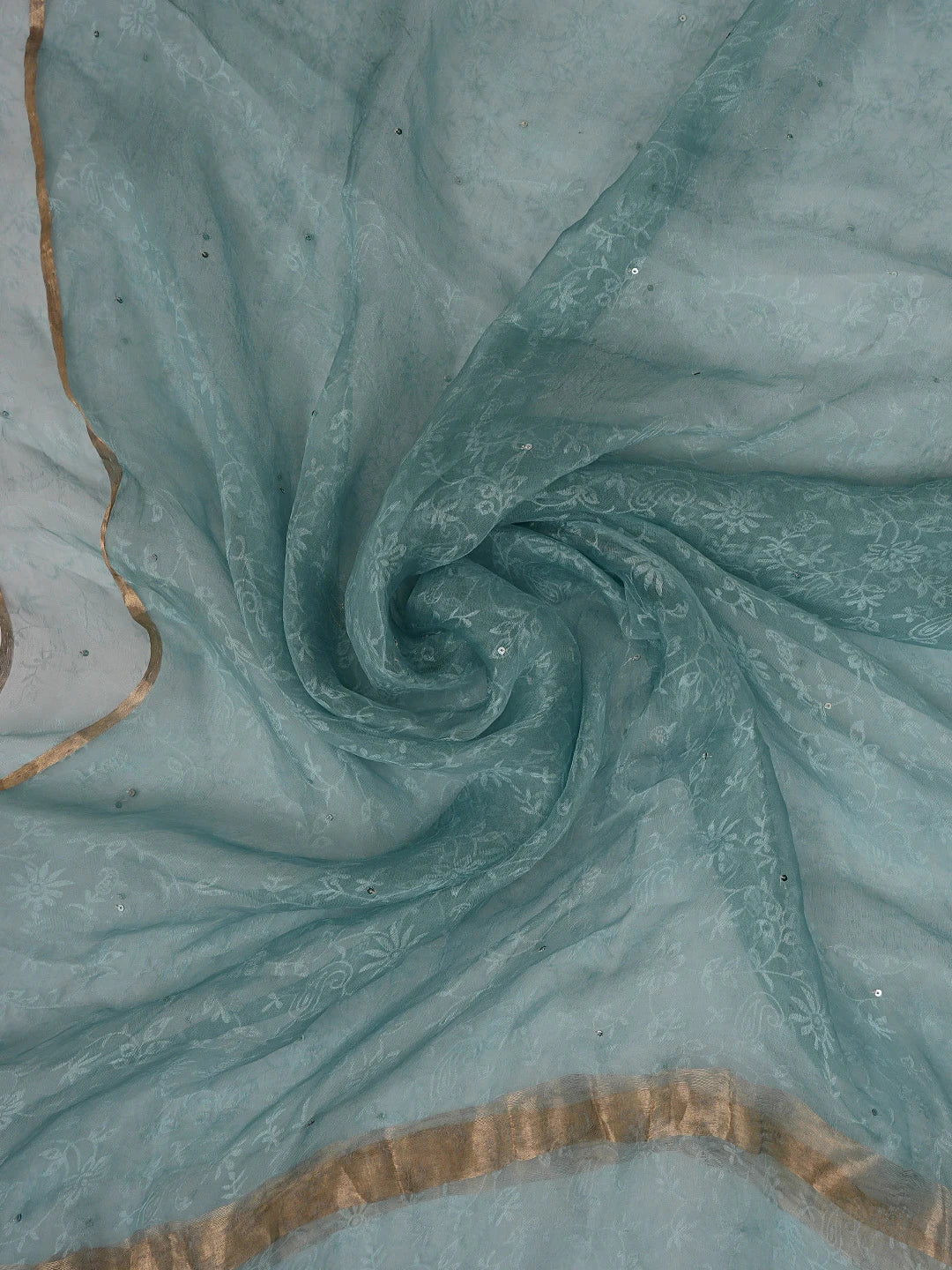 Ada Hand Embroidered Teal Green Silk Lucknowi Chikankari Unstitched Suit Piece With Sequinned Work 01A716199