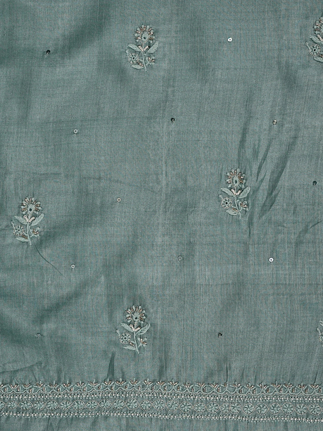 Ada Hand Embroidered Teal Green Silk Lucknowi Chikankari Unstitched Suit Piece With Sequinned Work 01A716199
