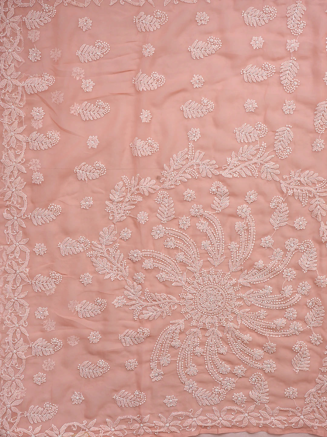 Ada Hand Embroidered Peach Georgette Lucknowi Chikankari Saree With Blouse 01A867571