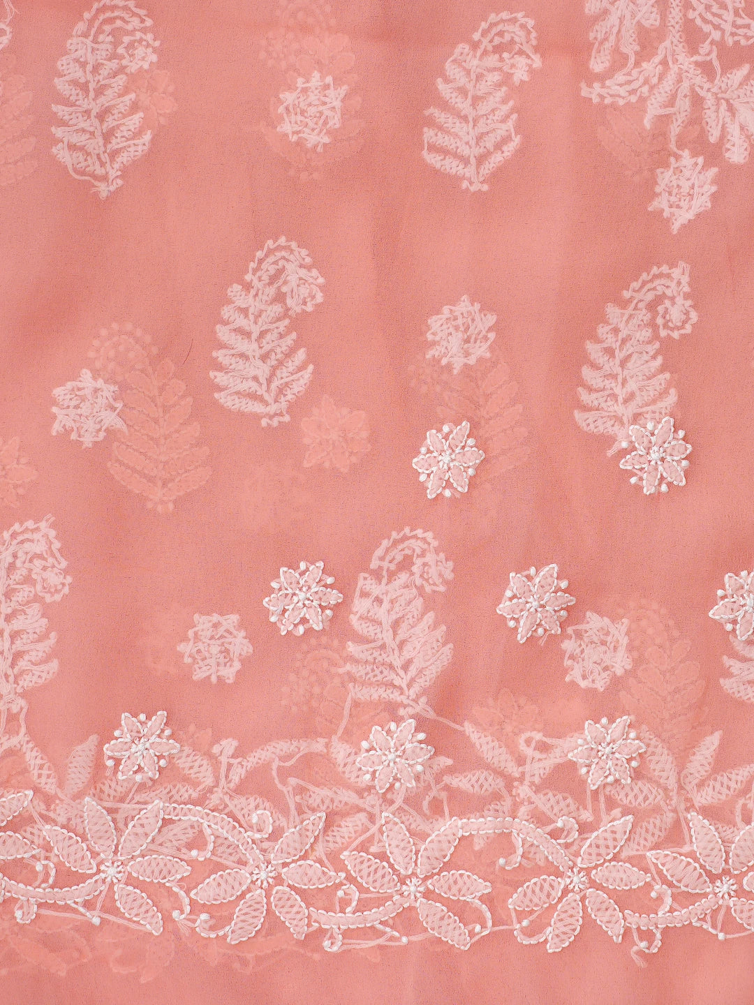 Ada Hand Embroidered Peach Georgette Lucknowi Chikankari Saree With Blouse 01A867571