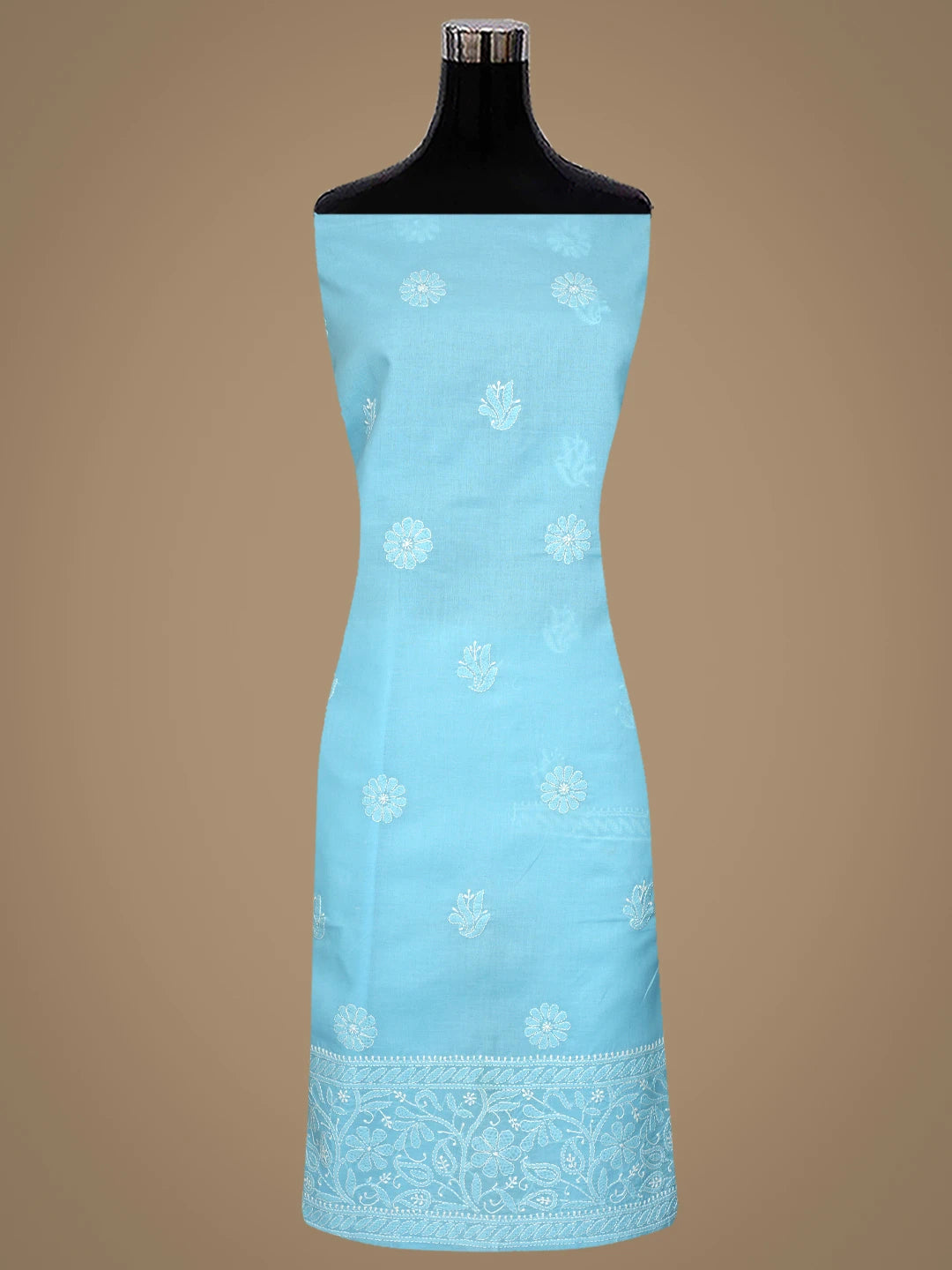 Ada Hand Embroidered Blue Cotton Lucknowi Chikankari Unstitched Suit Piece 01A818701
