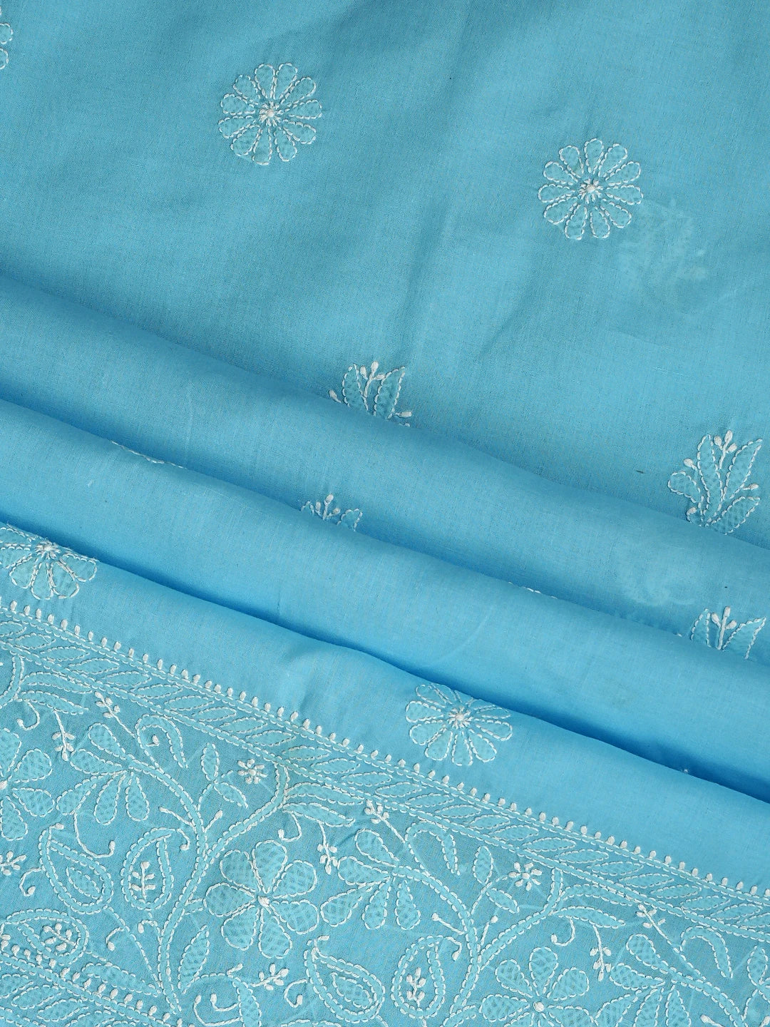 Ada Hand Embroidered Blue Cotton Lucknowi Chikankari Unstitched Suit Piece 01A818701