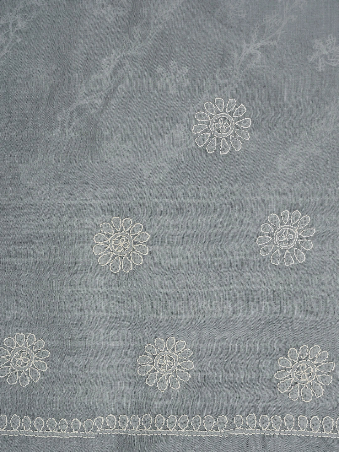 Ada Hand Embroidered Grey Cotton Lucknowi Chikankari Saree With Blouse 01A866204