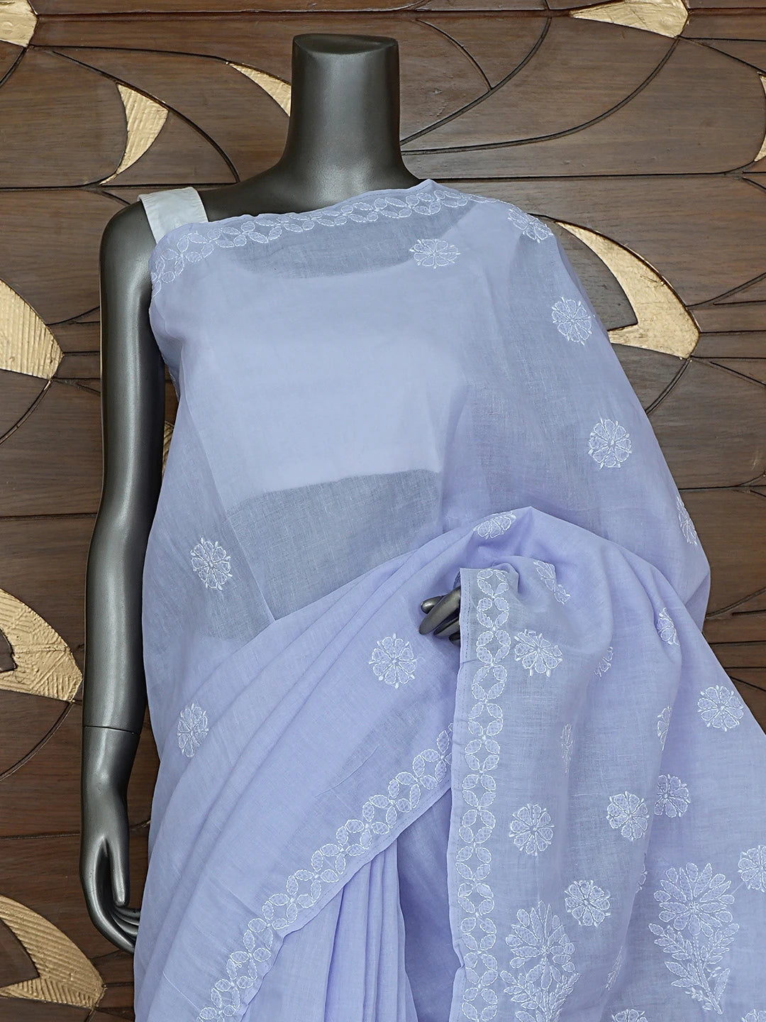 Ada Hand Embroidered Lavender Cotton Lucknowi Chikankari Saree With Blouse 01A866169