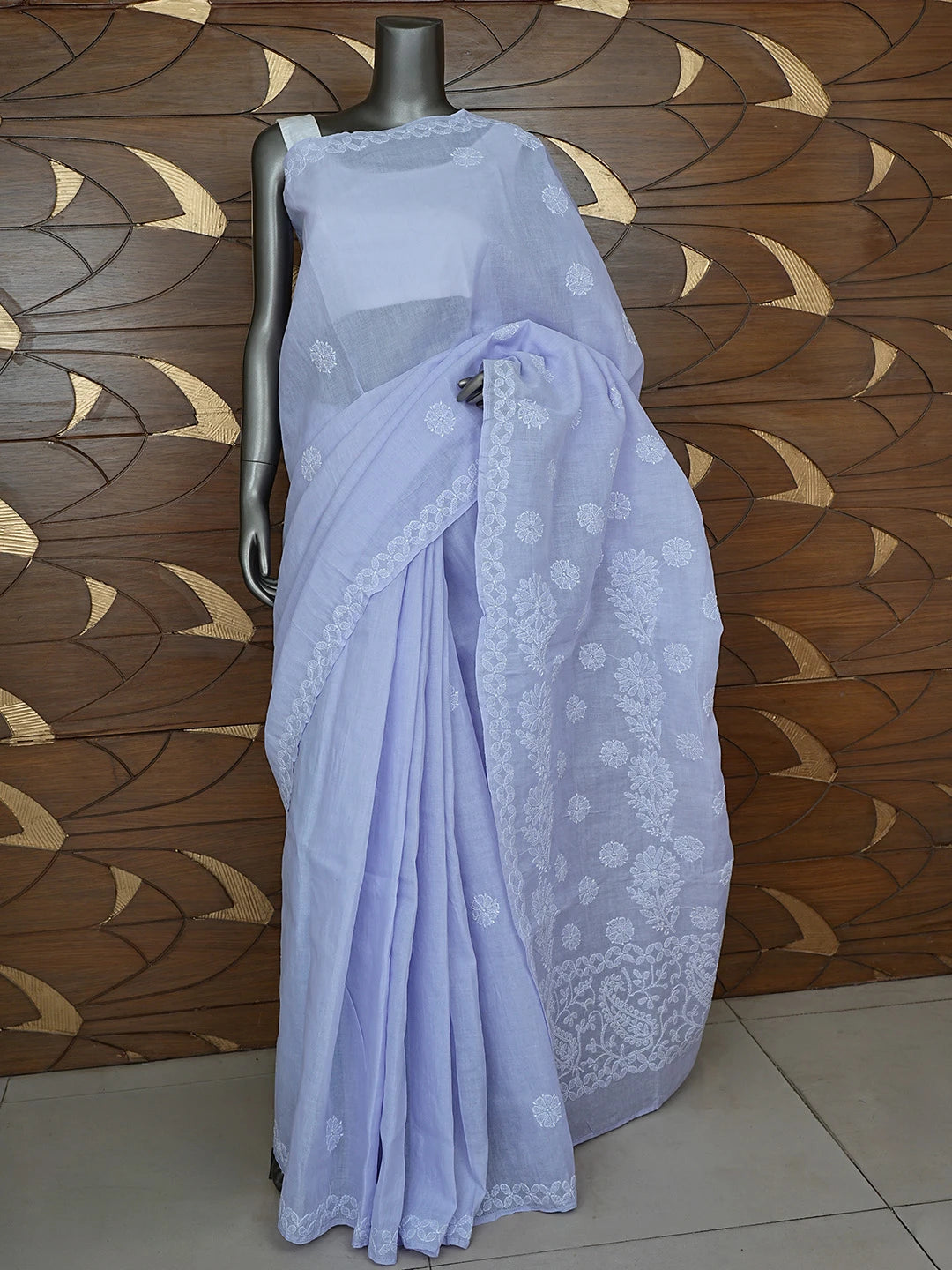 Ada Hand Embroidered Lavender Cotton Lucknowi Chikankari Saree With Blouse 01A866169