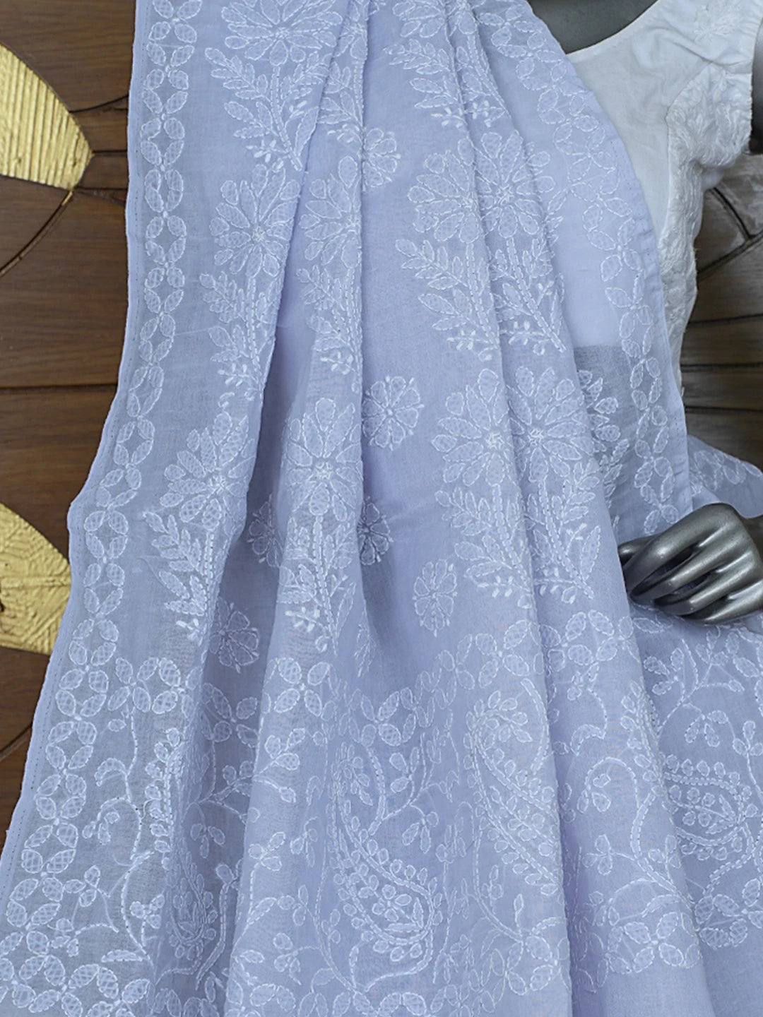 Ada Hand Embroidered Lavender Cotton Lucknowi Chikankari Saree With Blouse 01A866169