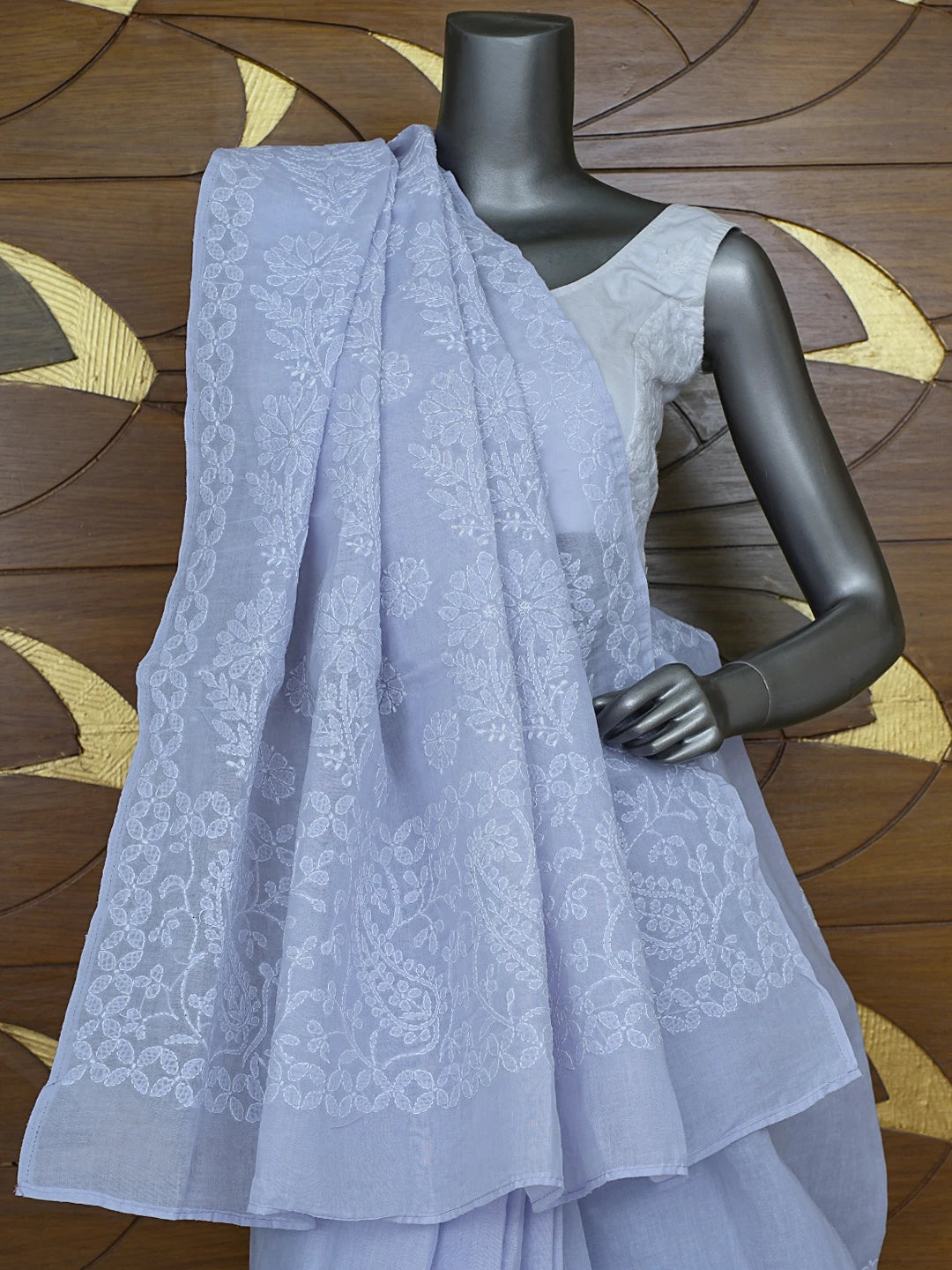 Ada Hand Embroidered Lavender Cotton Lucknowi Chikankari Saree With Blouse 01A866169