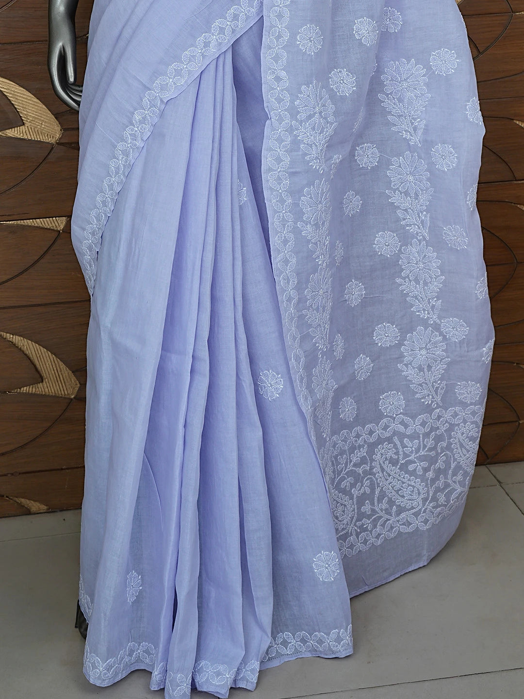 Ada Hand Embroidered Lavender Cotton Lucknowi Chikankari Saree With Blouse 01A866169