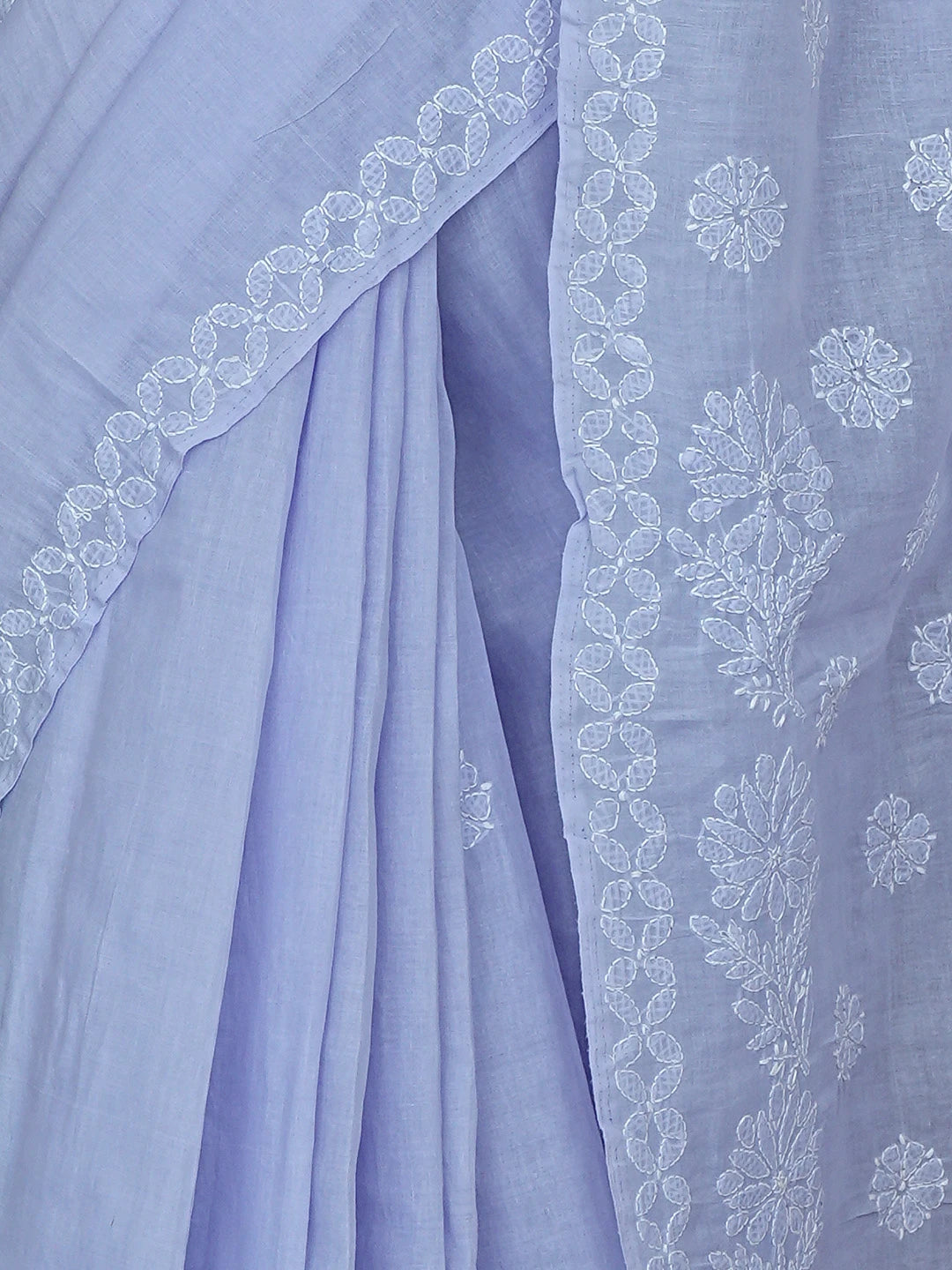 Ada Hand Embroidered Lavender Cotton Lucknowi Chikankari Saree With Blouse 01A866169
