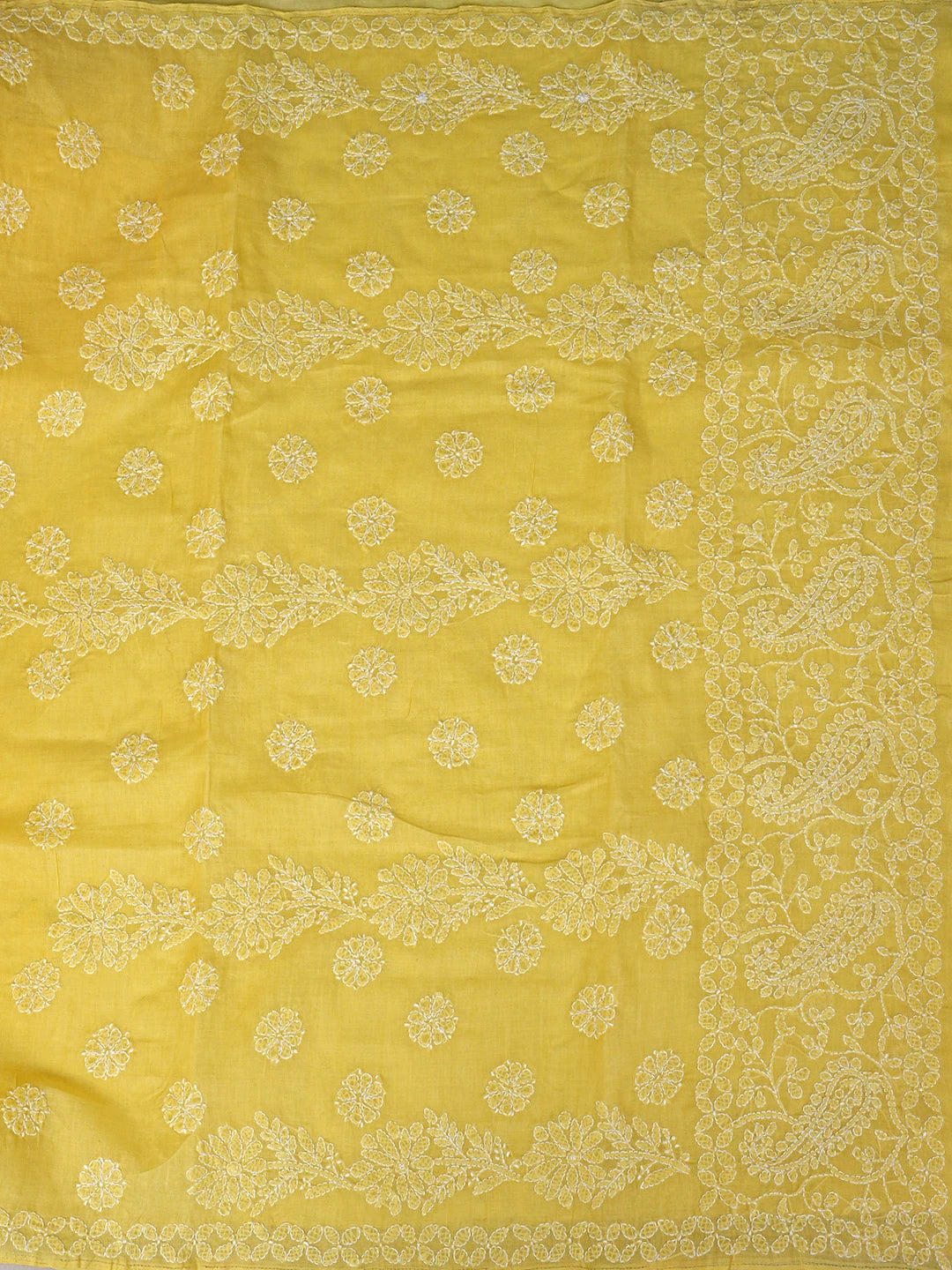 Ada Hand Embroidered Yellow Cotton Lucknowi Chikankari Saree With Blouse 01A866162