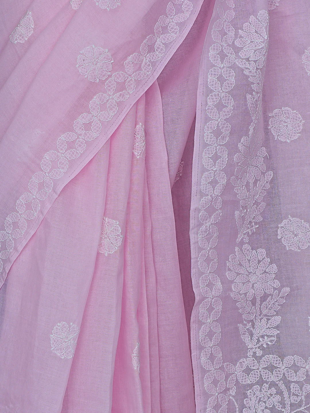 Ada Hand Embroidered Pink Cotton Lucknowi Chikankari Saree With Blouse 01A866175