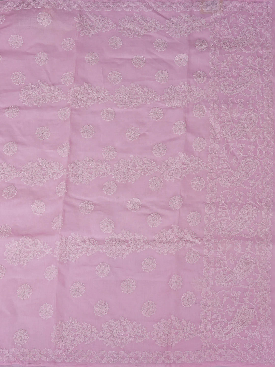 Ada Hand Embroidered Pink Cotton Lucknowi Chikankari Saree With Blouse 01A866175