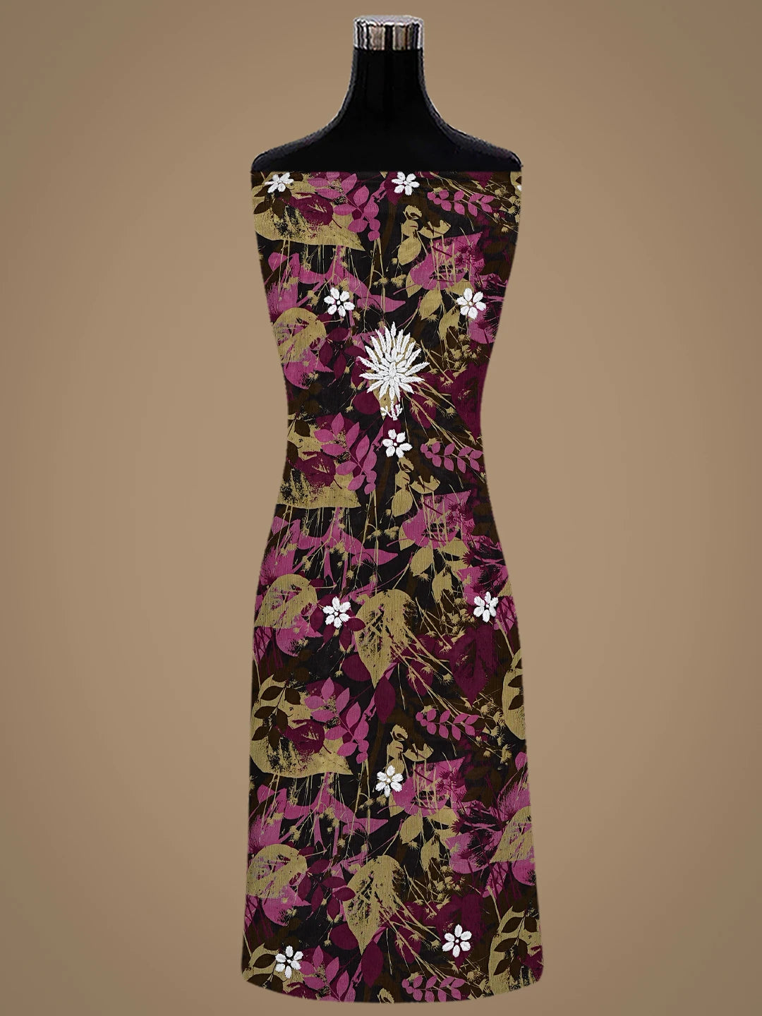 Ada Hand Embroidered Wine Crepe Floral Printed Lucknowi Chikankari Unstitched Kurta Dupatta Set 01A723092