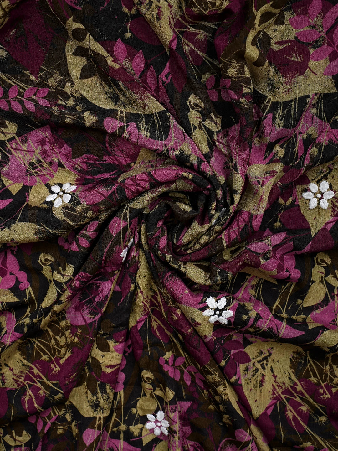Ada Hand Embroidered Wine Crepe Floral Printed Lucknowi Chikankari Unstitched Kurta Dupatta Set 01A723092