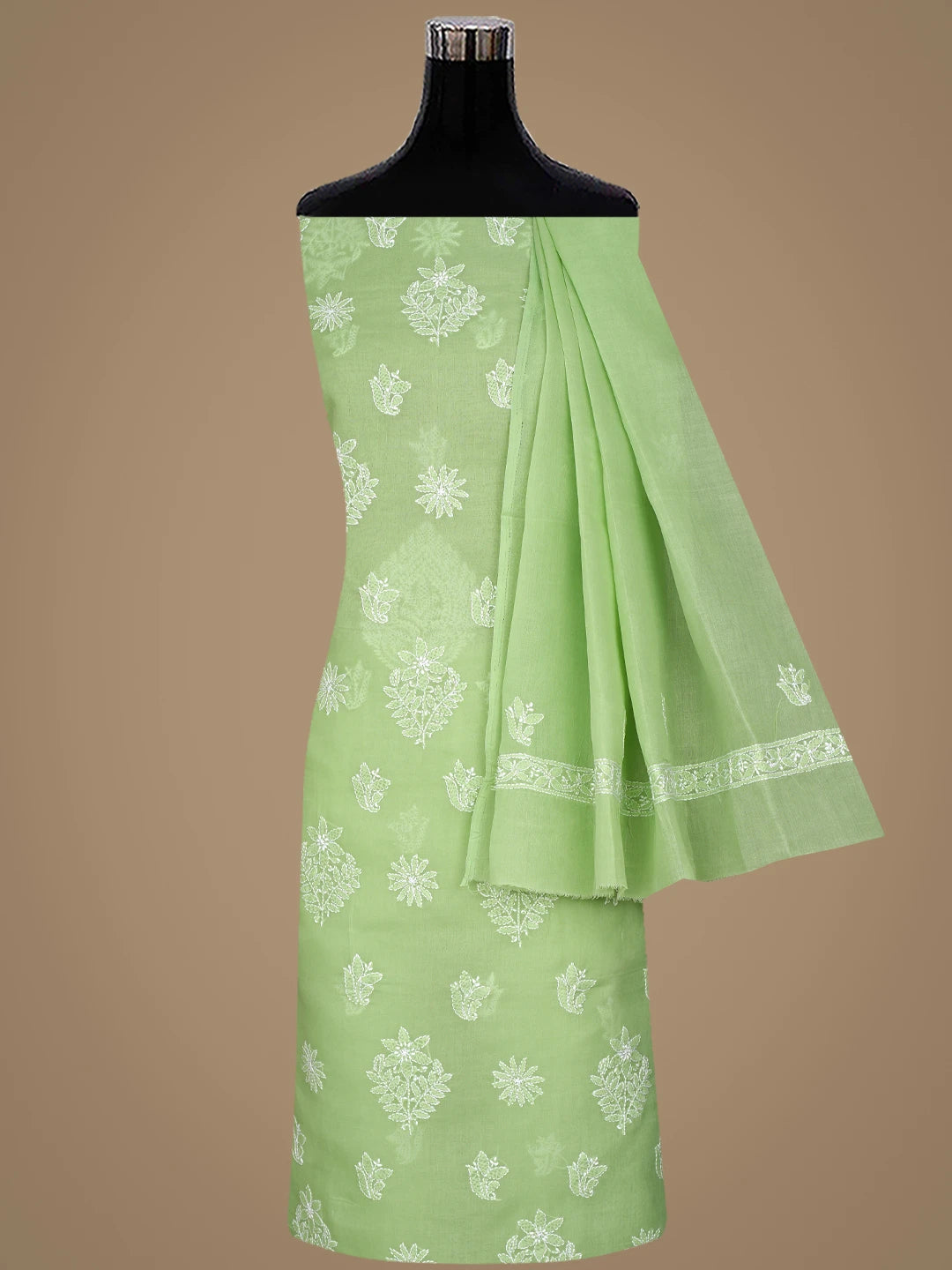 Ada Hand Embroidered Green Cotton Lucknowi Chikankari Unstitched Suit Piece 01A867754