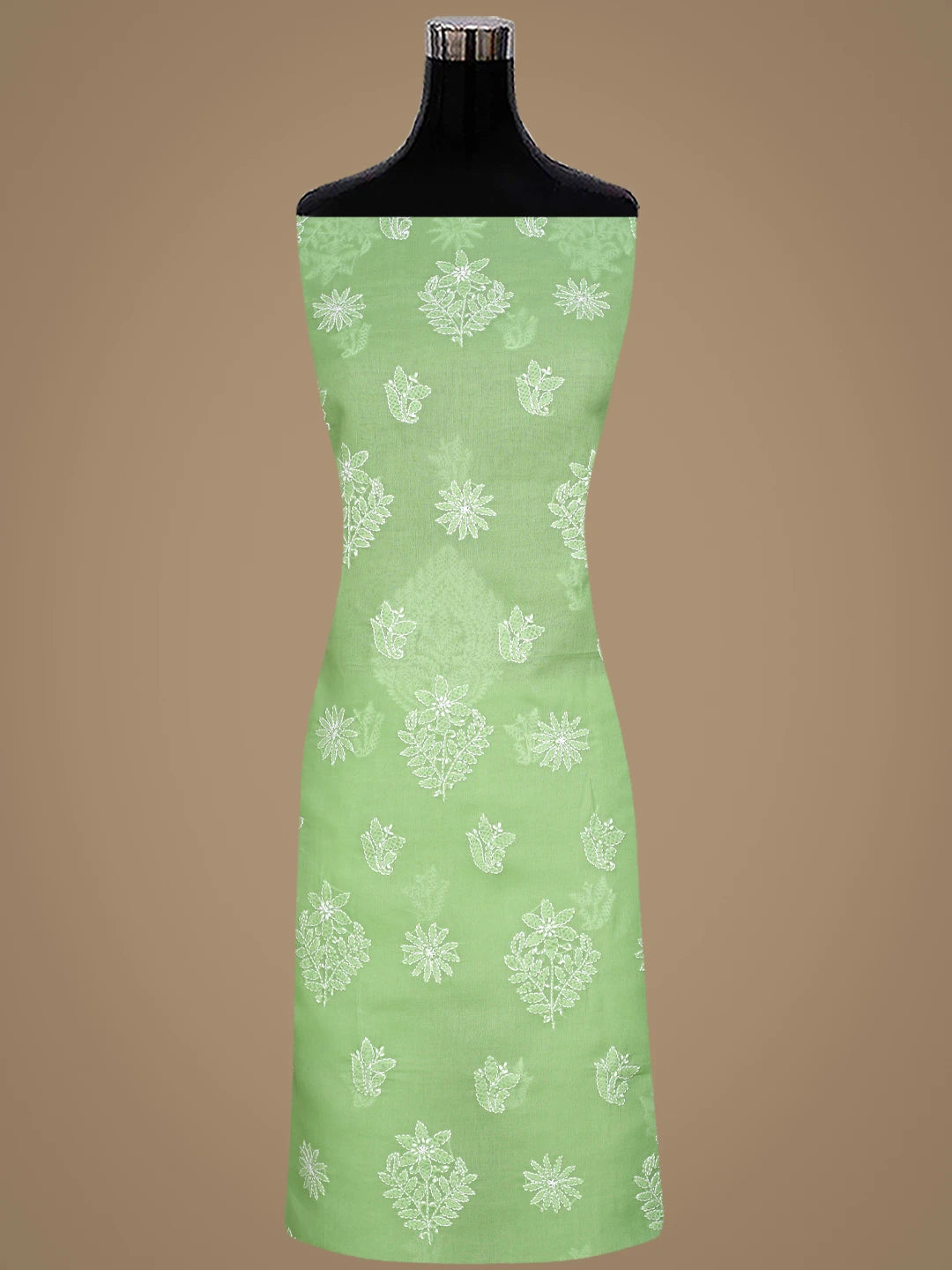 Ada Hand Embroidered Green Cotton Lucknowi Chikankari Unstitched Suit Piece 01A867754