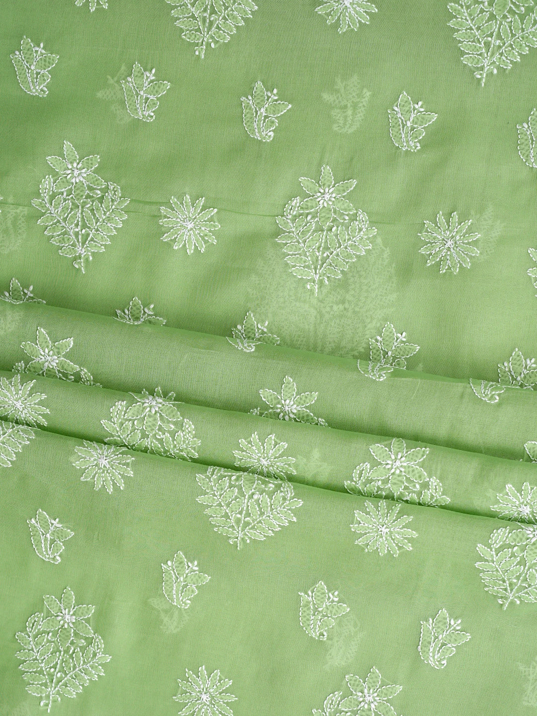 Ada Hand Embroidered Green Cotton Lucknowi Chikankari Unstitched Suit Piece 01A867754