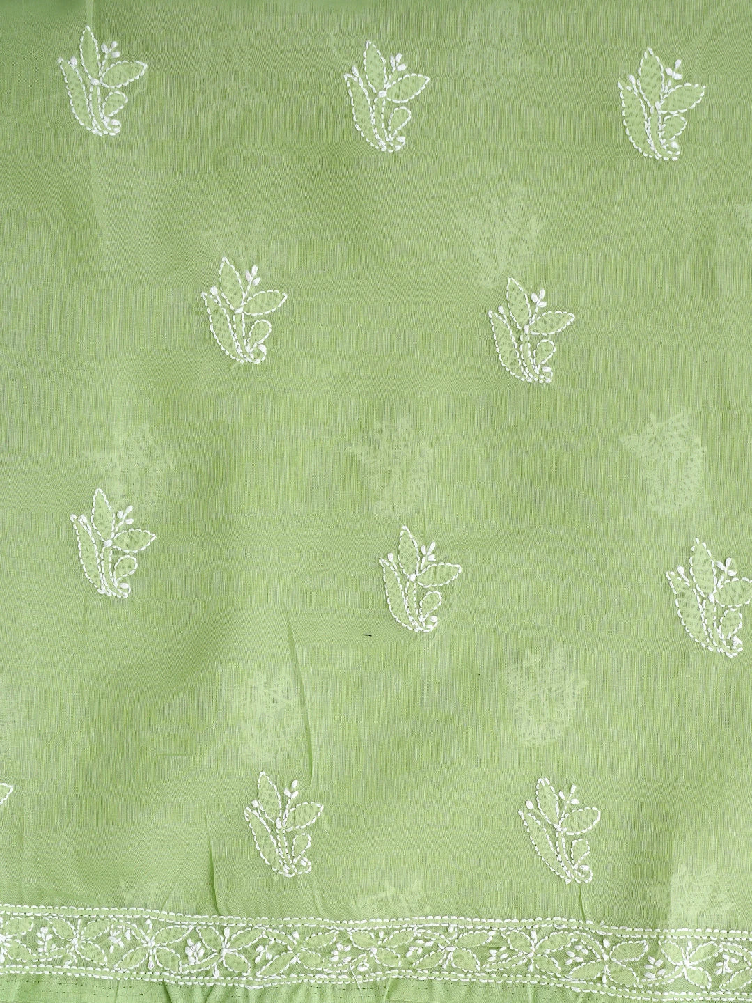 Ada Hand Embroidered Green Cotton Lucknowi Chikankari Unstitched Suit Piece 01A867754