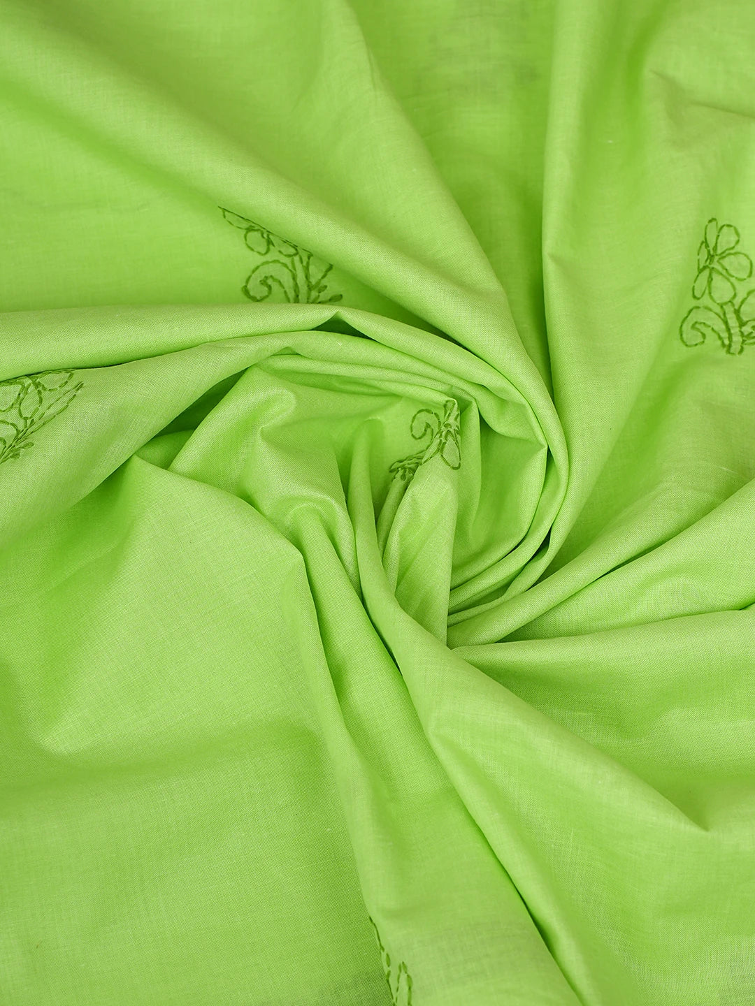 Ada Hand Embroidered Chartreuse Green Cotton Lucknowi Chikankari Unstitched Suit Piece 01A867088