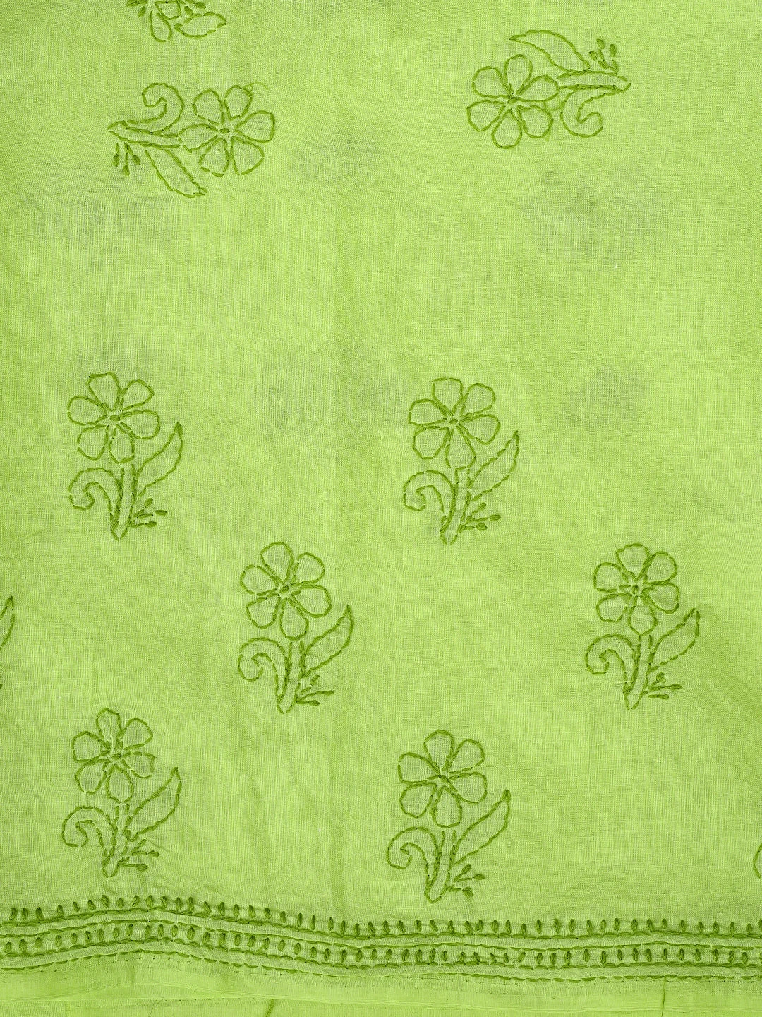 Ada Hand Embroidered Chartreuse Green Cotton Lucknowi Chikankari Unstitched Suit Piece 01A867088
