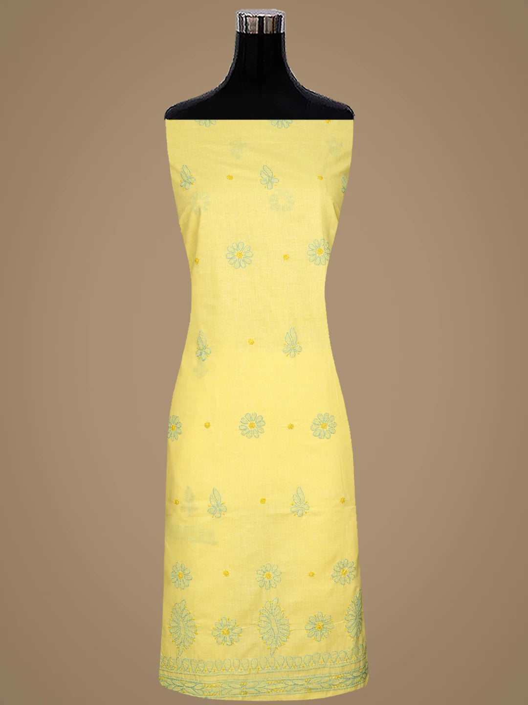 Ada Hand Embroidered Yellow Cotton Lucknowi Chikankari Unstitched Suit Piece 01A818704