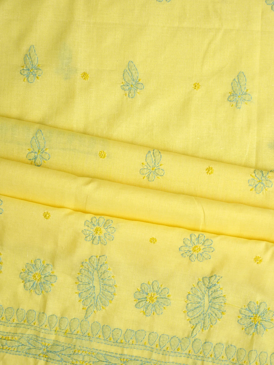 Ada Hand Embroidered Yellow Cotton Lucknowi Chikankari Unstitched Suit Piece 01A818704