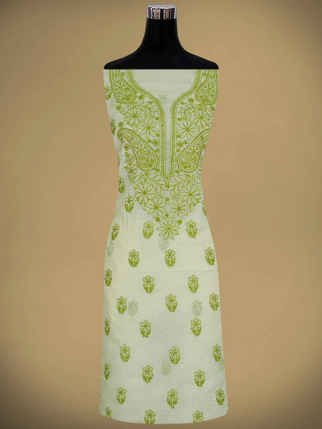Ada Hand Embroidered Cream Cotton Lucknowi Chikankari Unstitched Suit Piece 01A868009