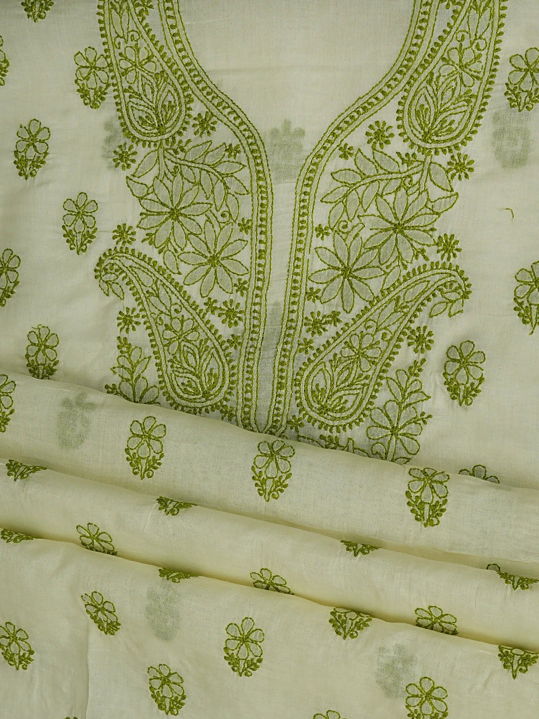 Ada Hand Embroidered Cream Cotton Lucknowi Chikankari Unstitched Suit Piece 01A868009