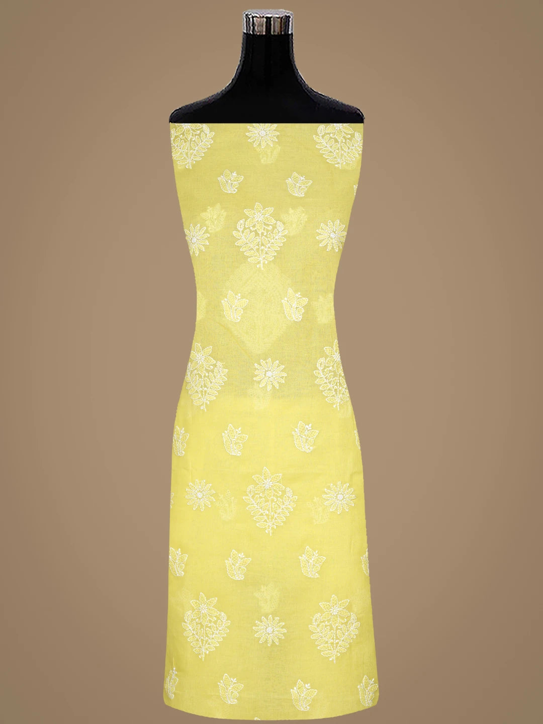 Ada Hand Embroidered Yellow Cotton Lucknowi Chikankari Unstitched Suit Piece 01A867748