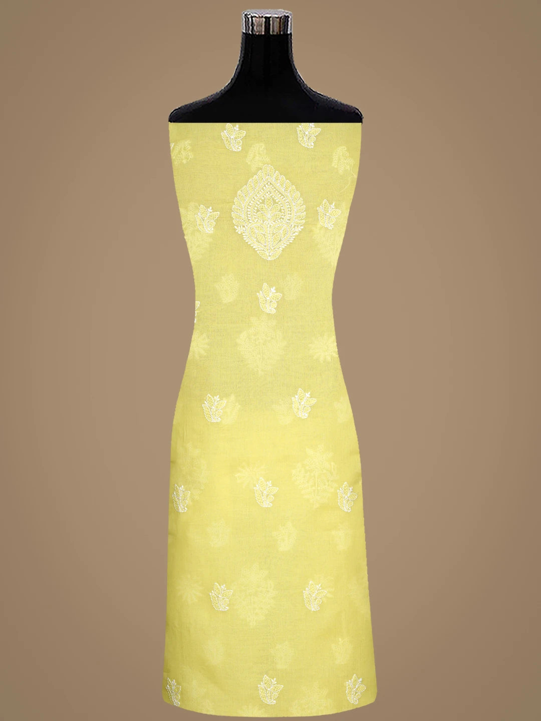 Ada Hand Embroidered Yellow Cotton Lucknowi Chikankari Unstitched Suit Piece 01A867748