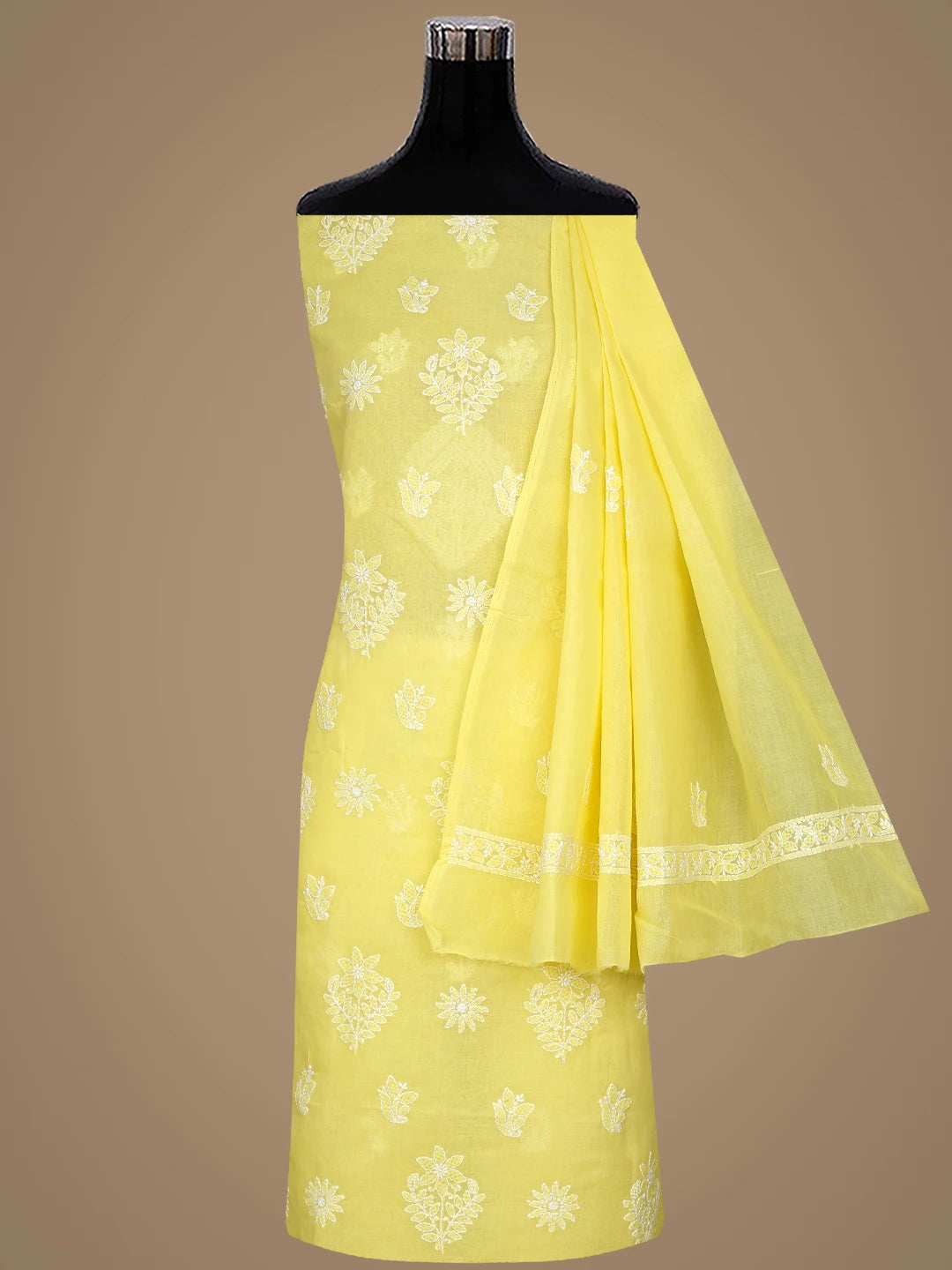 Ada Hand Embroidered Yellow Cotton Lucknowi Chikankari Unstitched Suit Piece 01A867748