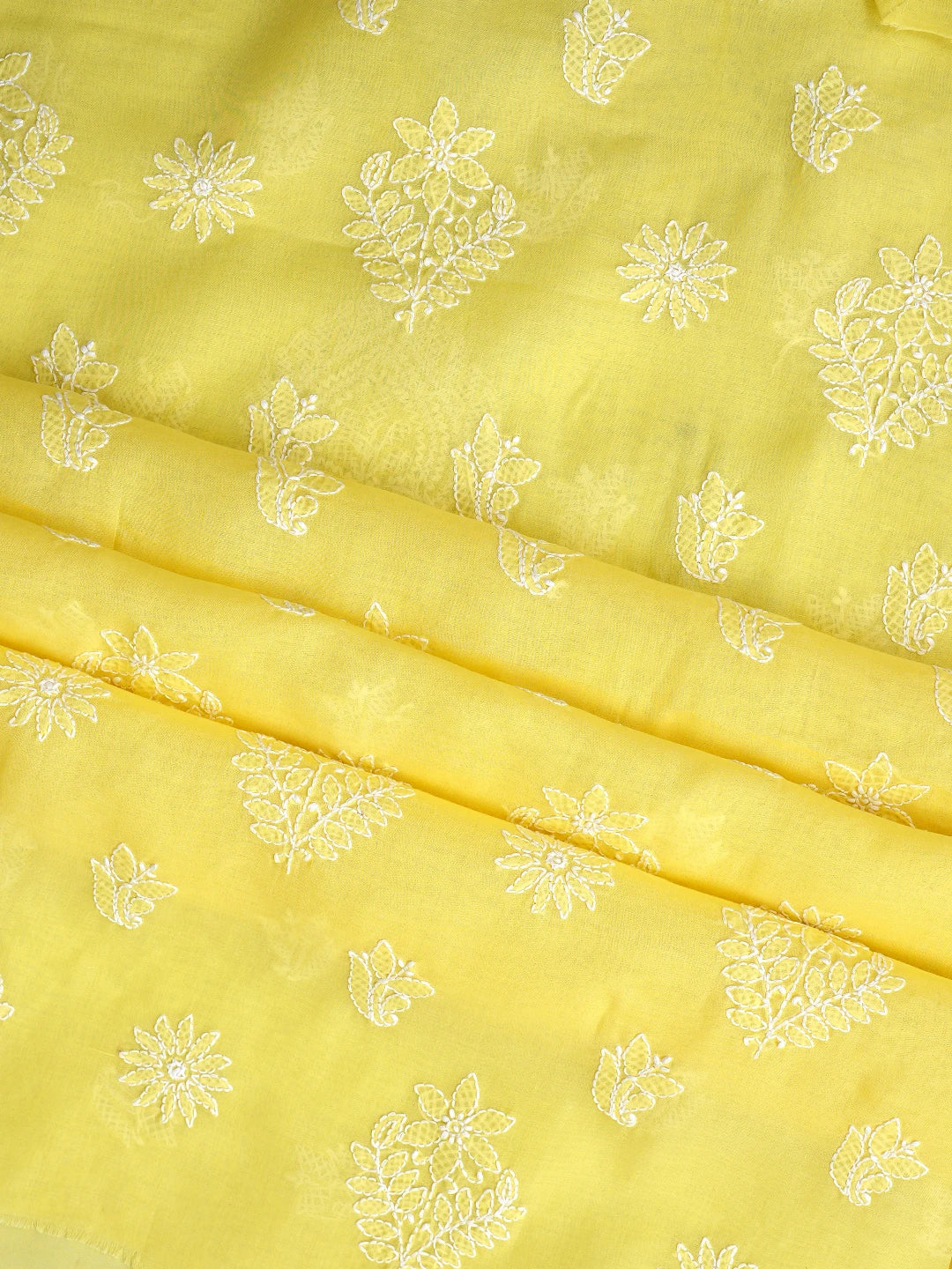 Ada Hand Embroidered Yellow Cotton Lucknowi Chikankari Unstitched Suit Piece 01A867748