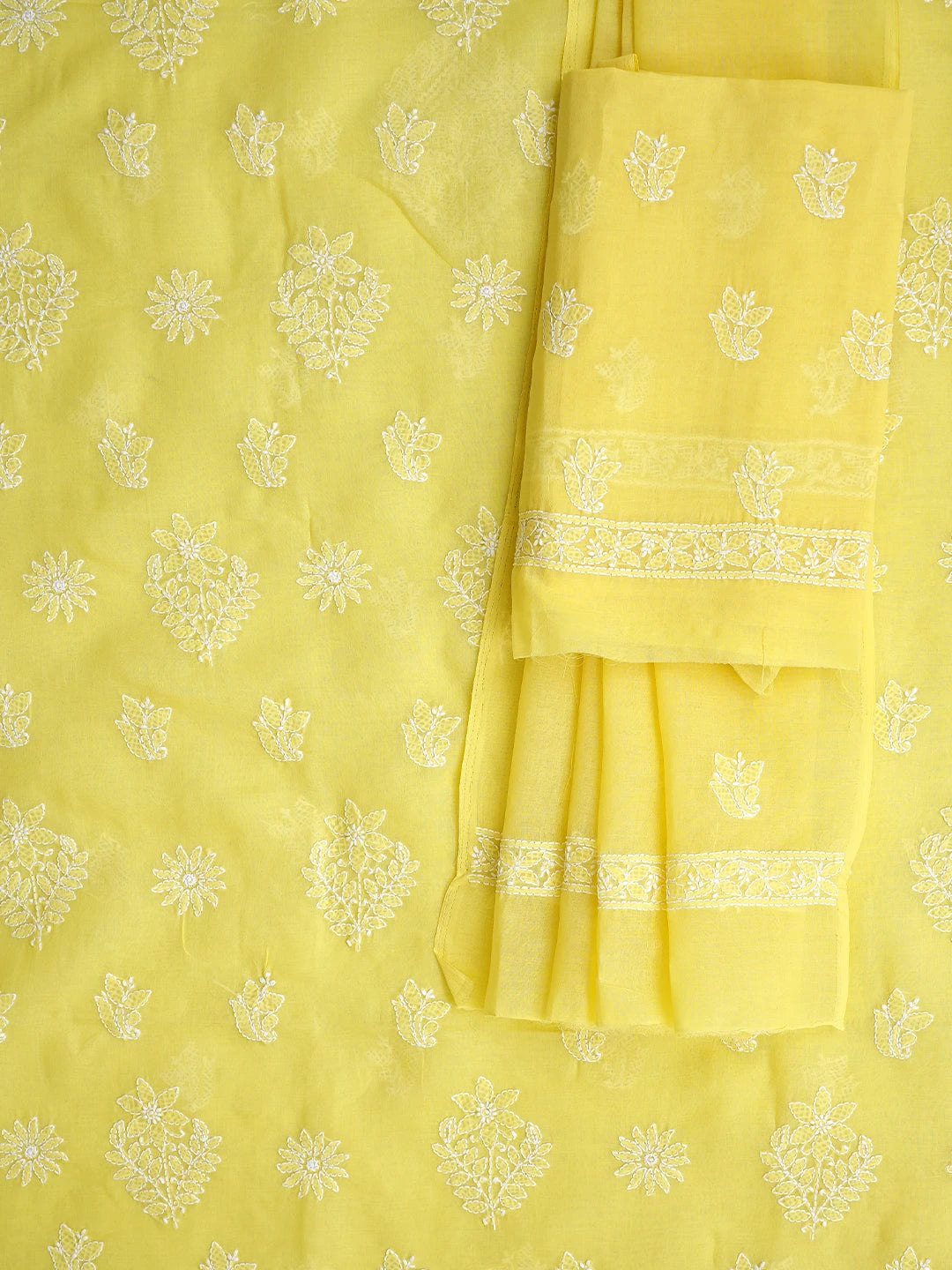 Ada Hand Embroidered Yellow Cotton Lucknowi Chikankari Unstitched Suit Piece 01A867748